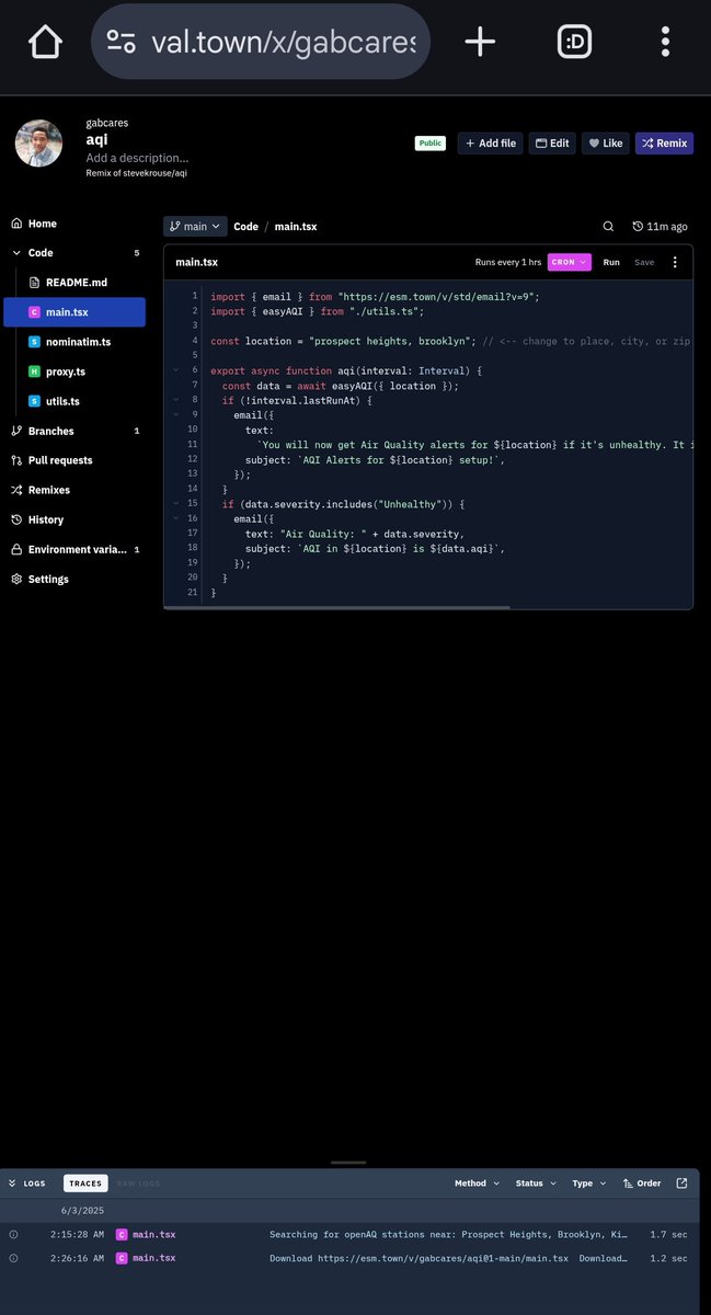 Remixing and air quality app using Townie! Get email alerts when AQI is unhealthy near you. Love how no-code tools make this so seamless! <a href="/alx_africa/">ALX Africa</a> <a href="/julienbarbier/">Julien Barbier</a> 42 <a href="/kalibetre/">Kalkidan Betre</a> @lowercase life #ALX AISK #Townie #Al

#Productivity