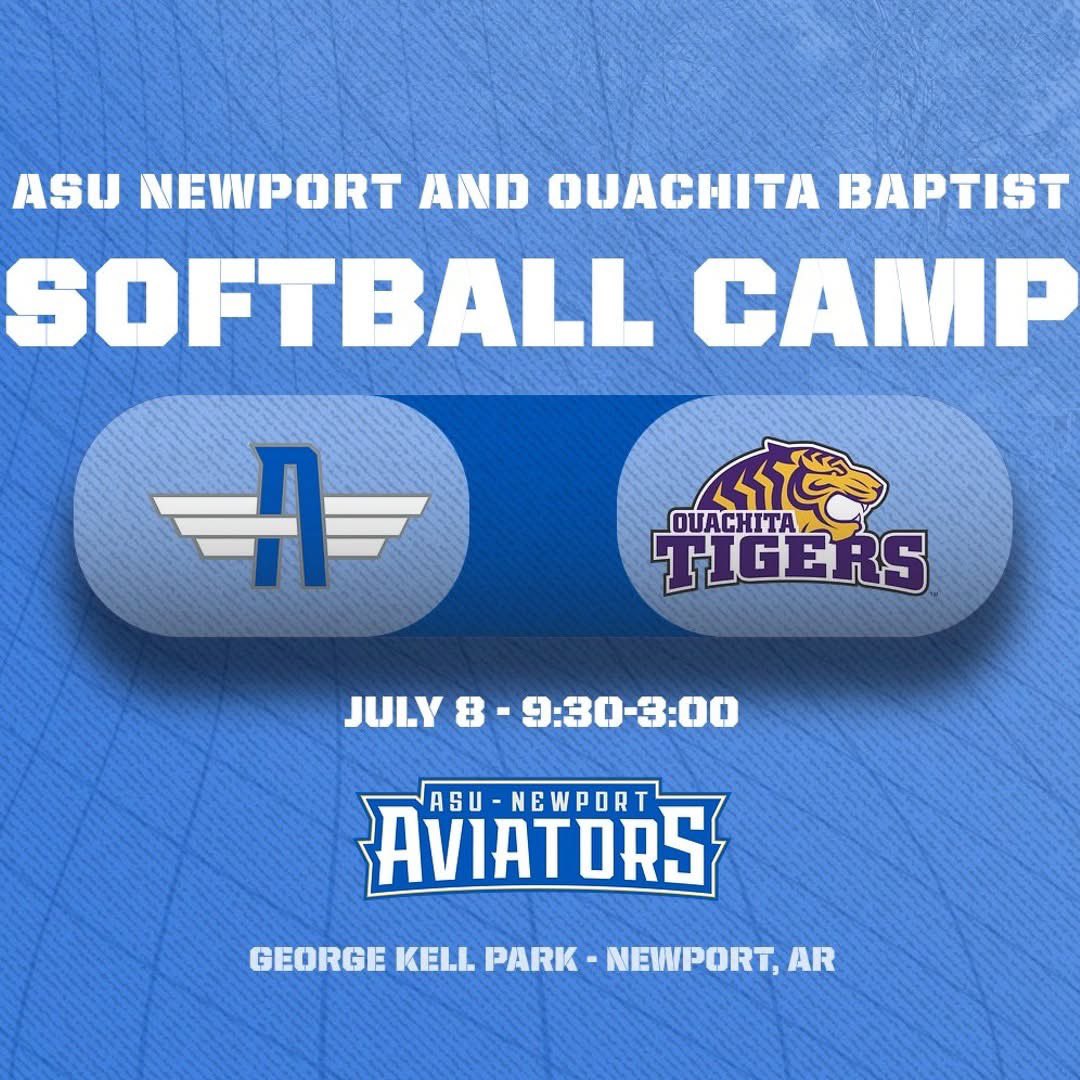 Arkansas State University-Newport Softball (@asunewportsb) on Twitter photo Join us for a joint PROSPECT SOFTBALL CAMP with <a href="/OuachitaSB/">Ouachita Softball</a> ๐ฅ๐ฅ
๐
Date: July 8th
๐ค Time: 9:30 AM - 3:00 PM
๐ Location: George Kell Park, Newport Arkansas
๐ง Open to athletes entering grades 8-12
๐ register.ryzer.com/camp.cfm?id=30โฆ Join us for a joint PROSPECT SOFTBALL CAMP with <a href="/OuachitaSB/">Ouachita Softball</a> ๐ฅ๐ฅ
๐
Date: July 8th
๐ค Time: 9:30 AM - 3:00 PM
๐ Location: George Kell Park, Newport Arkansas
๐ง Open to athletes entering grades 8-12
๐ register.ryzer.com/camp.cfm?id=30โฆ