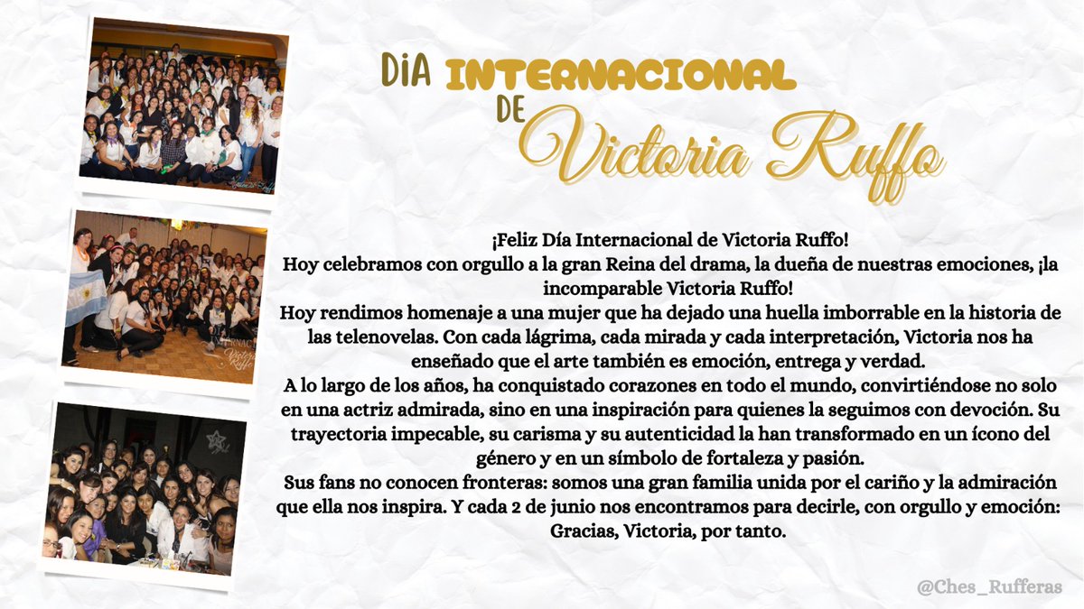 Hoy es el día de la #Queen👑 <a href="/victoriaruffo31/">victoria ruffo</a>!!! 
Queremos invitar a todo el #RuffoPower a qué compartan:

-Su foto favorita de o con la Queen📸
-Su escena favorita de telenovela🎬
-Si alguna vez recrearon alguna escena🎭

No olviden etiquetarnos para poder compartirlo🤗