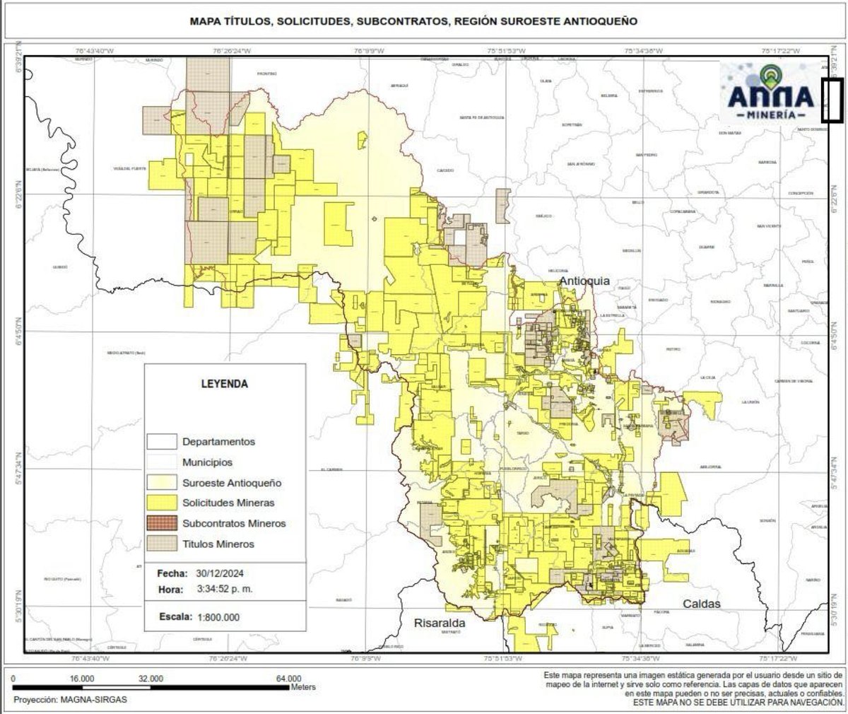 Esto que ven aquí es el Suroeste de Antioquia, entregado por el Estado colombiano a multinacionales mineras desde 1998.
Esa es la verdadera dimensión de la amenaza para esta subregión, rica en biodiversidad, agricultura, ganadería, turismo, cultura, agua y vida.
#AguaSíMinaNo