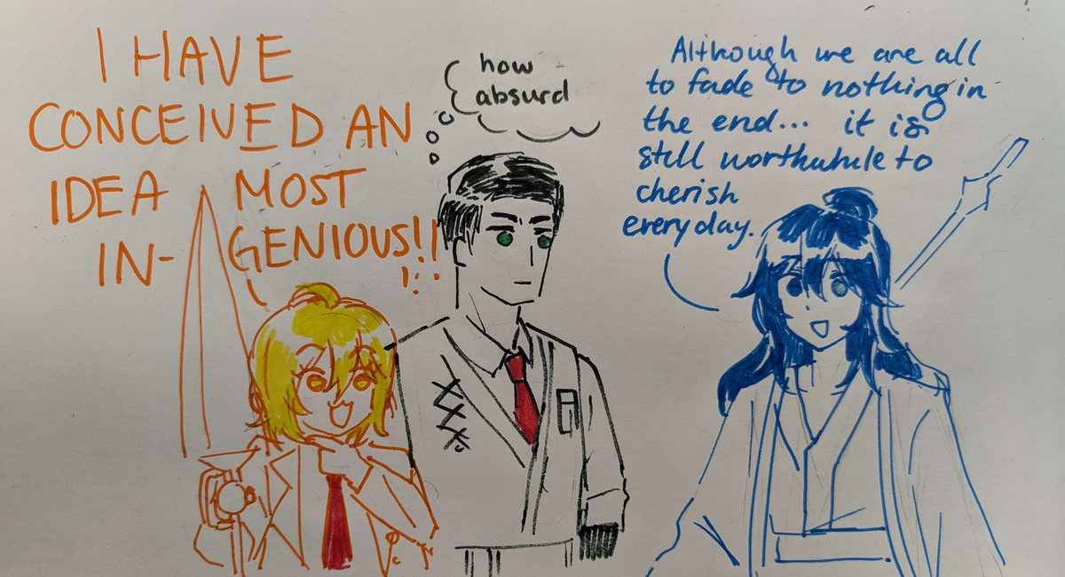 4e3076's tweet image. drew this for philosophy class (read right to left) #LimbusCompany