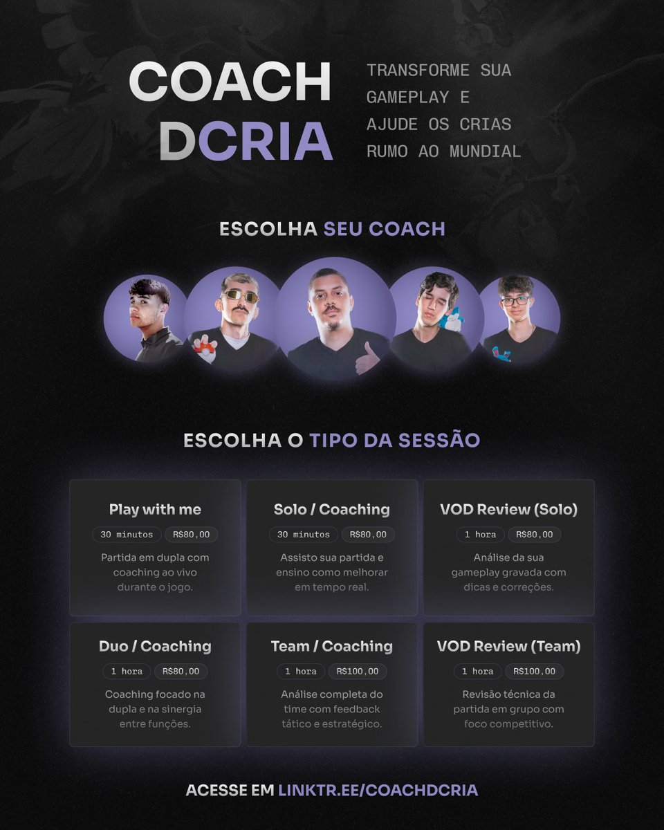 COACH DCRIA

Estamos anunciando oficialmente que TODOS nós da Crias do Jake estamos fazendo sessões de Coach, visando fundos para nossa viagem ao Mundial. Adquira o seu e melhore sua gameplay e visão de jogo! Vem ser cria 😎

linktr.ee/coachdcria