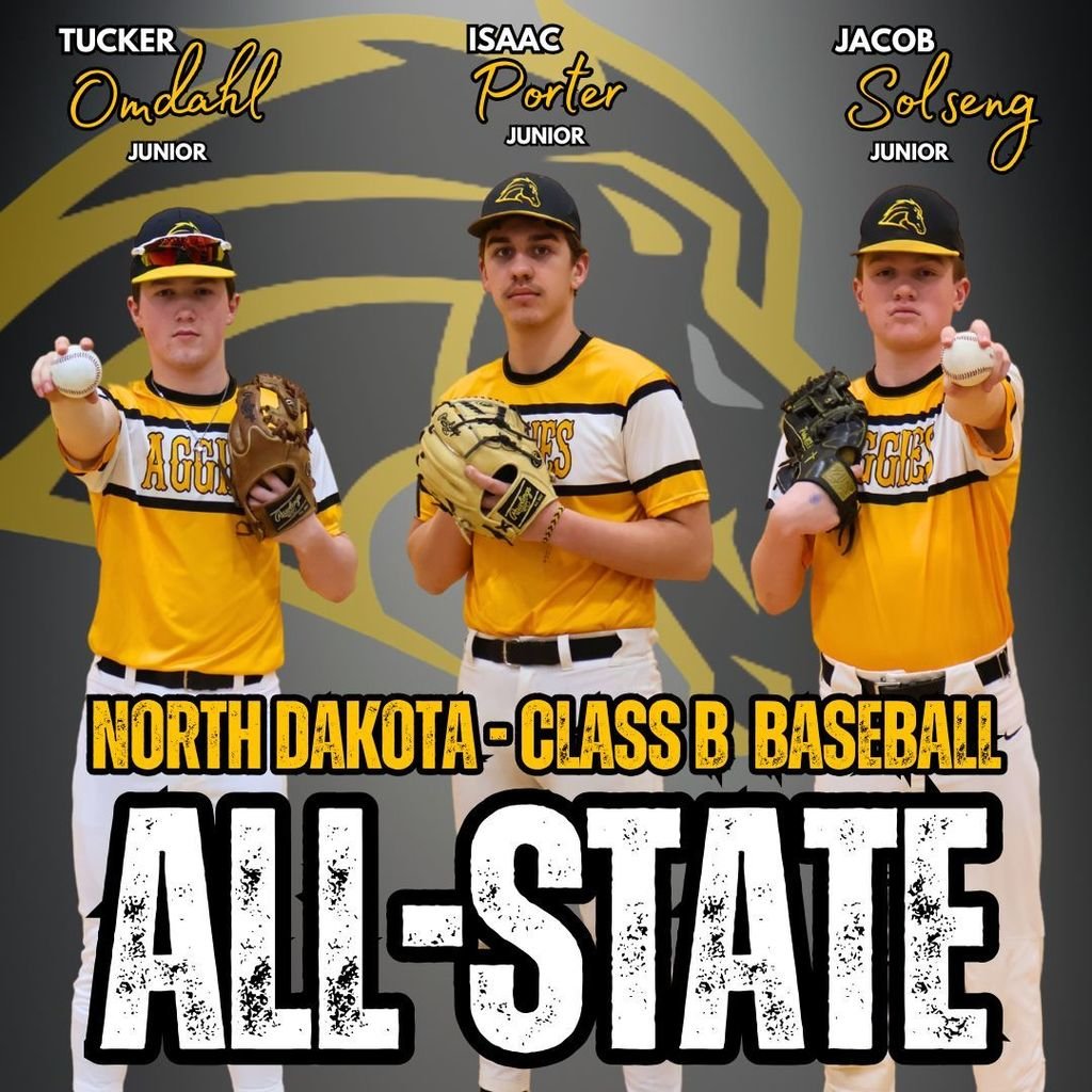 Congratulations to Tucker Omdahl, Isaac Porter, and Jacob Solseng for being selected to the 2025 North Dakota All State Baseball Teams.  These three juniors combined for a 1.12 ERA while striking out 166 batters in the high school season.  Way to go boys!