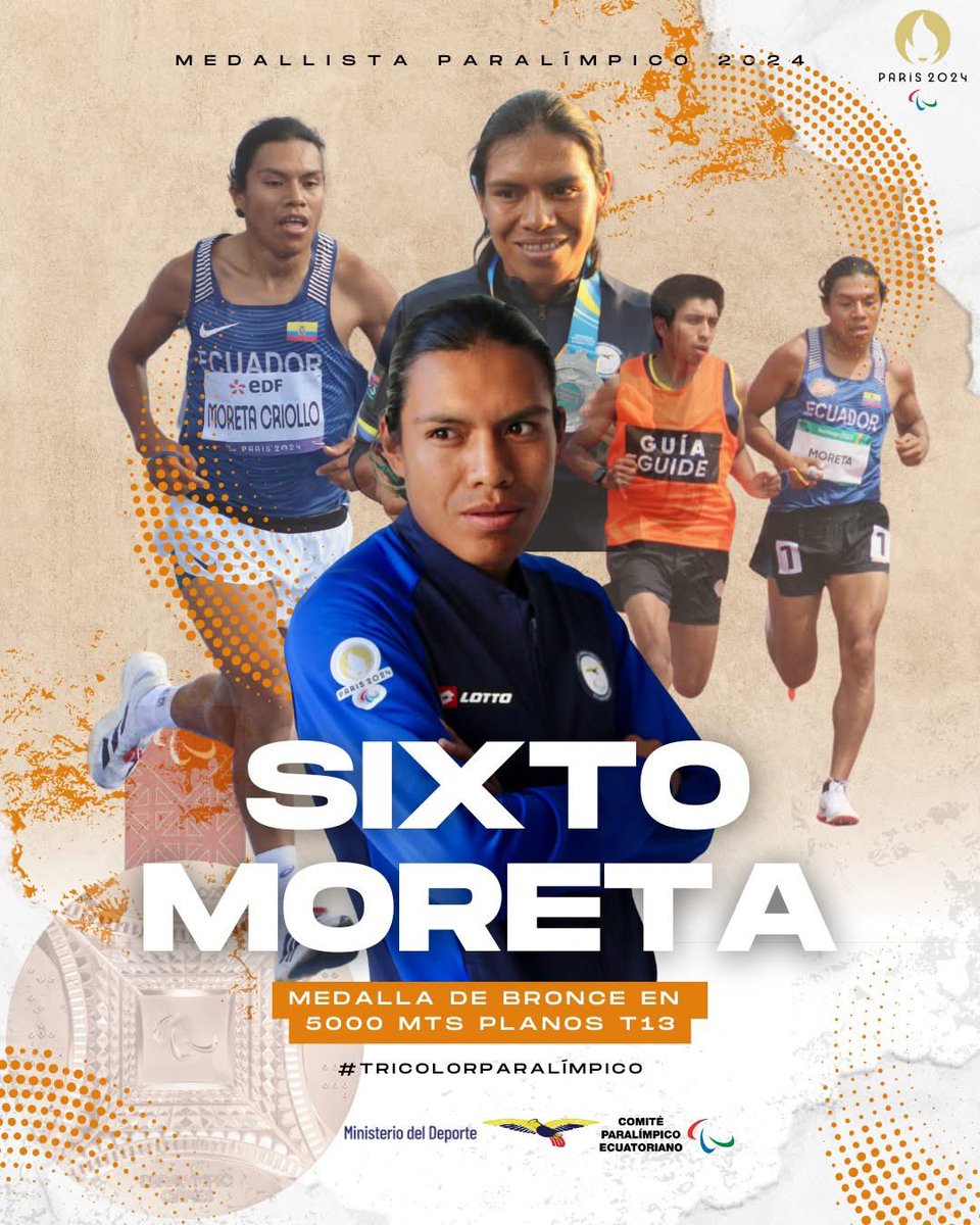 🚨¡Medalla de bronce paralímpica de París 2024 para #Ecuador!

El ecuatoriano Sixto Moreta sube al 3er. puesto en 5.000m planos T12/13 (16:06.79) de los Juegos Paralímpicos 2024. 

Esto ante la sanción al paratleta español Yassine Ouhdadi El Ataby (medallista de oro) por dopaje.