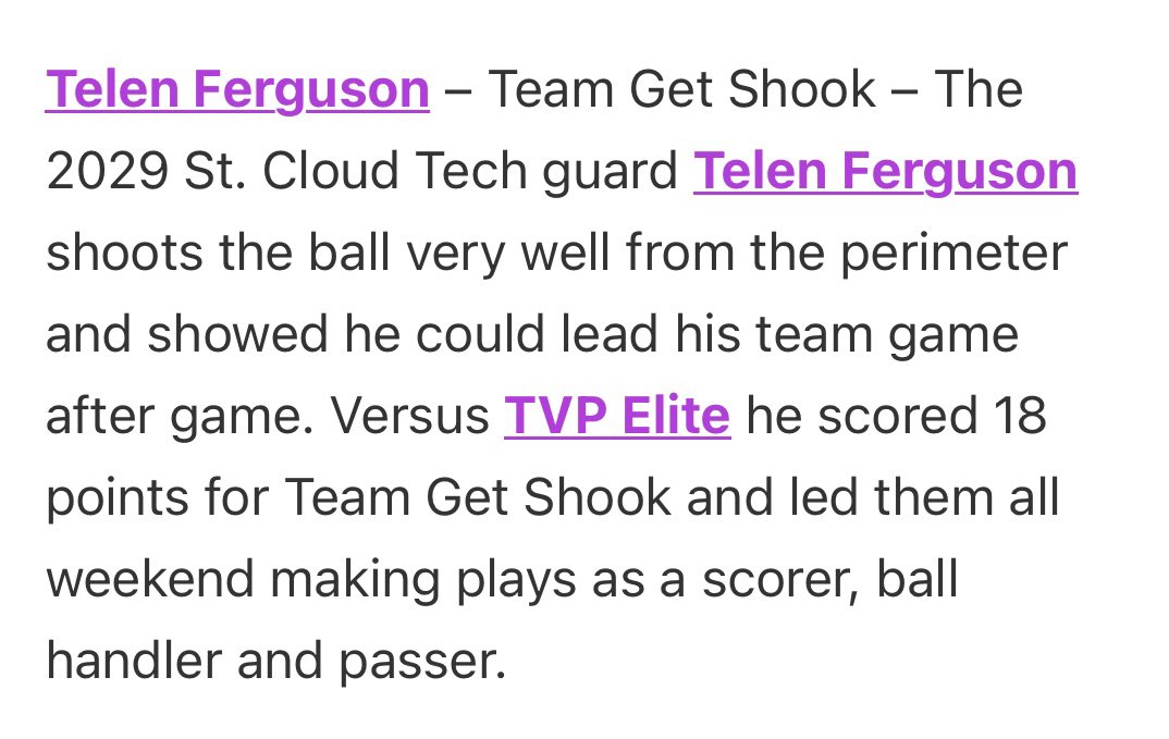 🔥 HUGE shoutout to Telen Ferguson, our highly skilled 2029 Guard! Not only is this kid a SNIPER on the court, but he also earned a spot on the 3rd Team at the Prep Hoops NorthStar State Tournament! So proud of your hard work, Telen! 🏀🎯   #PrepHoops #NorthStarState #risingstar