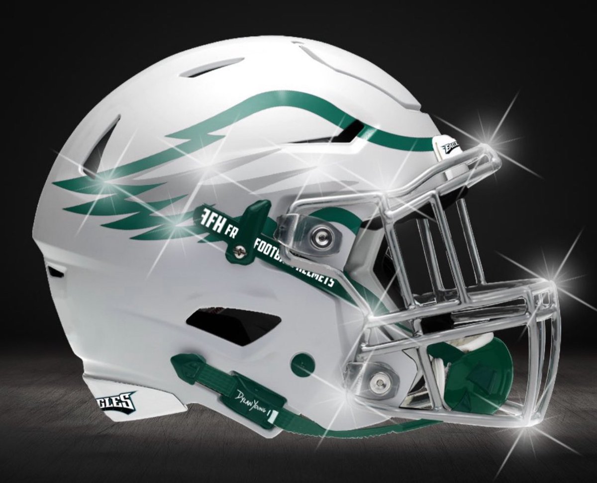 We need white helmets like this! It’s what I prefer. I think green helmets at home, white helmets on the road and black helmet with Kelly green wings as the alternate. Of course I want Kelly green to be the main green but either way this would be Awesome