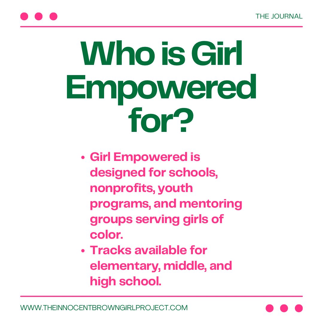 TheIBGP's tweet photo. What is Girl Empowered? Who’s it for? What do you get? We broke it all down in this FAQ post. Built for Black &amp; Brown girls, Grades 3–12. 📥 Info form: https://t.co/1mtX2LrBNb #GirlEmpowered #SEL #EquityInEducation https://t.co/PuwPf443RE
