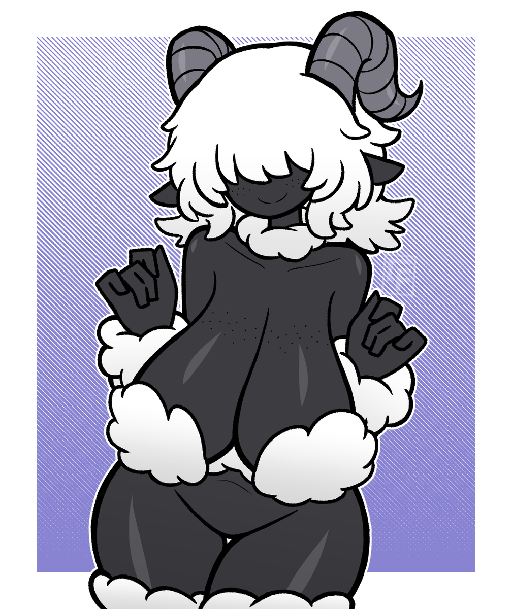 Sheep girl with fluffy hair and dark skin