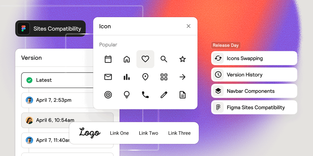 Happy June Release Day! ☀️🎉

Here’s what’s new to Relume:
→ 3,000+ Material Icons, now in Relume
→ Version History
→ 10 New Navbar Components
→ Figma Kit v3.2 
→ Community Roadmap Update

Learn more 👇🧵