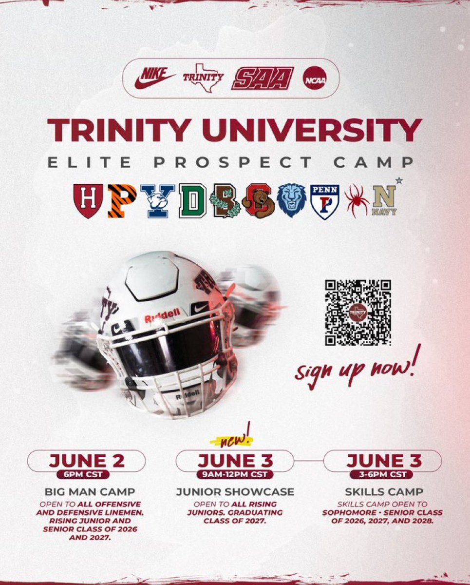 Pierce Jacobson (@piercewjacobson) on Twitter photo I am excited to attend the <a href="/TUFootballTX/">Trinity University Football</a> Elite Prospect Camp for rising Juniors tomorrow.
<a href="/JerhemeUrban83/">Jerheme Urban</a>
<a href="/CoachLytal/">TUFB Coach_Lytal</a>
<a href="/STHFootball/">St. Thomas Football</a>
<a href="/CoachDavis82/">Raymond Davis</a>
<a href="/CoachConaire/">Coach_Conaire</a>
<a href="/Coach_J_Holland/">Jonathan Holland</a> I am excited to attend the <a href="/TUFootballTX/">Trinity University Football</a> Elite Prospect Camp for rising Juniors tomorrow.
<a href="/JerhemeUrban83/">Jerheme Urban</a>
<a href="/CoachLytal/">TUFB Coach_Lytal</a>
<a href="/STHFootball/">St. Thomas Football</a>
<a href="/CoachDavis82/">Raymond Davis</a>
<a href="/CoachConaire/">Coach_Conaire</a>
<a href="/Coach_J_Holland/">Jonathan Holland</a>