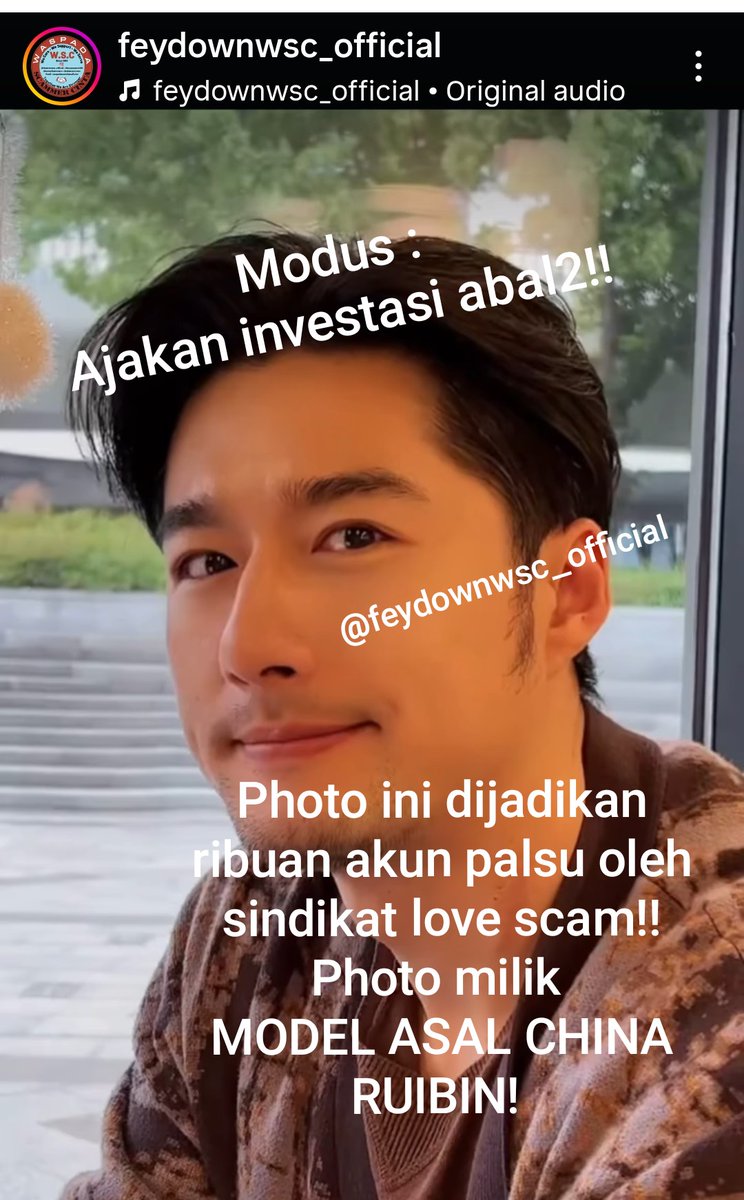 PHOTO INI DIJADIKAN RIBUAN AKUN PALSU SINDIKAT PENIPU.
Modus investasi abal2. Photo milik Chinese Model RUIBIN.