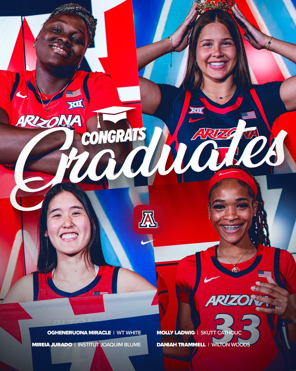Arizona Basketball (@arizonawbb) on Twitter photo Congrats to our incoming freshmen!🎓
We can’t wait to see you on campus! Congrats to our incoming freshmen!🎓
We can’t wait to see you on campus!