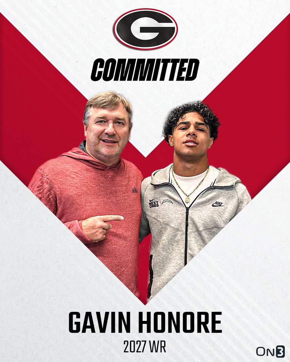 On3 Recruits (@on3recruits) on Twitter photo 🚨BREAKING🚨 2027 WR Gavin Honore has committed to Georgia, <a href="/ChadSimmons_/">ChadSimmons</a> reports🐶
Read: on3.com/news/2027-wr-g… 🚨BREAKING🚨 2027 WR Gavin Honore has committed to Georgia, <a href="/ChadSimmons_/">ChadSimmons</a> reports🐶
Read: on3.com/news/2027-wr-g…