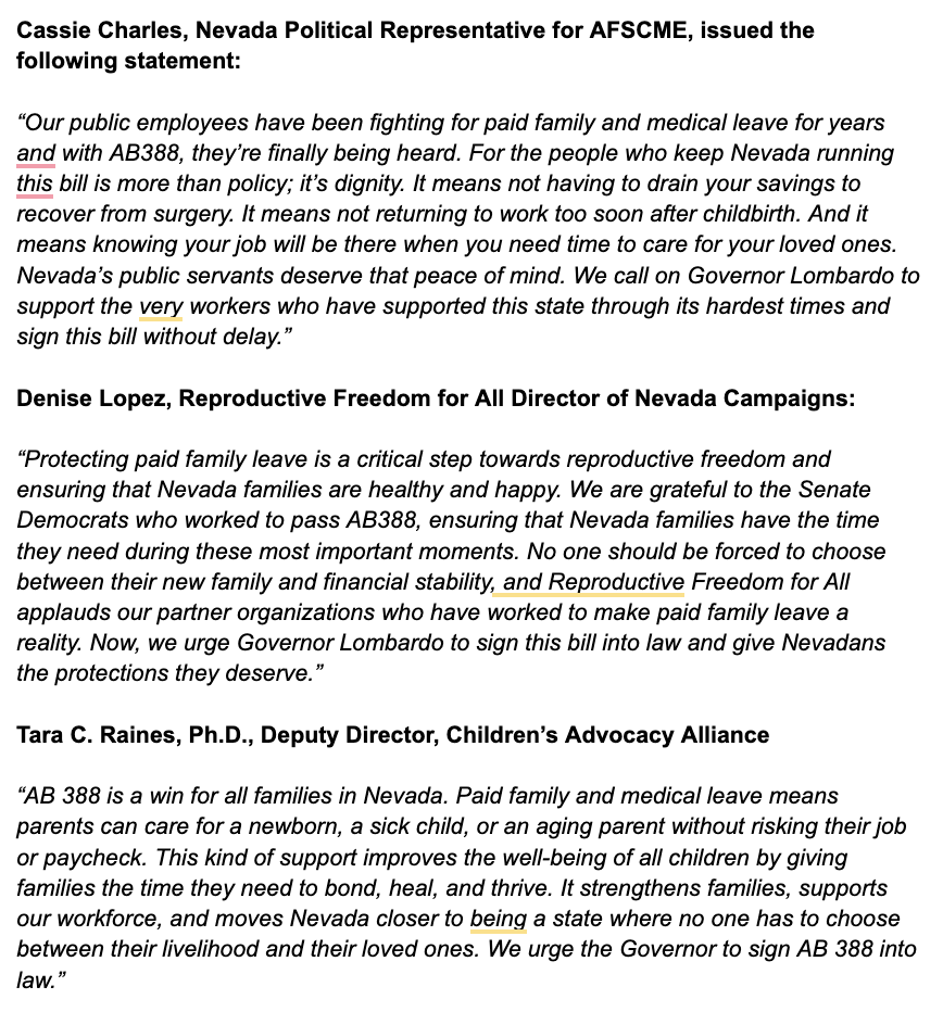 #BREAKINGNEWS! The #NVLeg just PASSED #AB388, Paid Family Medical Leave. Nevadans across the state will now have the time they need to care for their families or have the rest they need. 

Now, we need <a href="/JosephMLombardo/">Governor Joe Lombardo</a> to make the RIGHT choice for Nevada's working families!