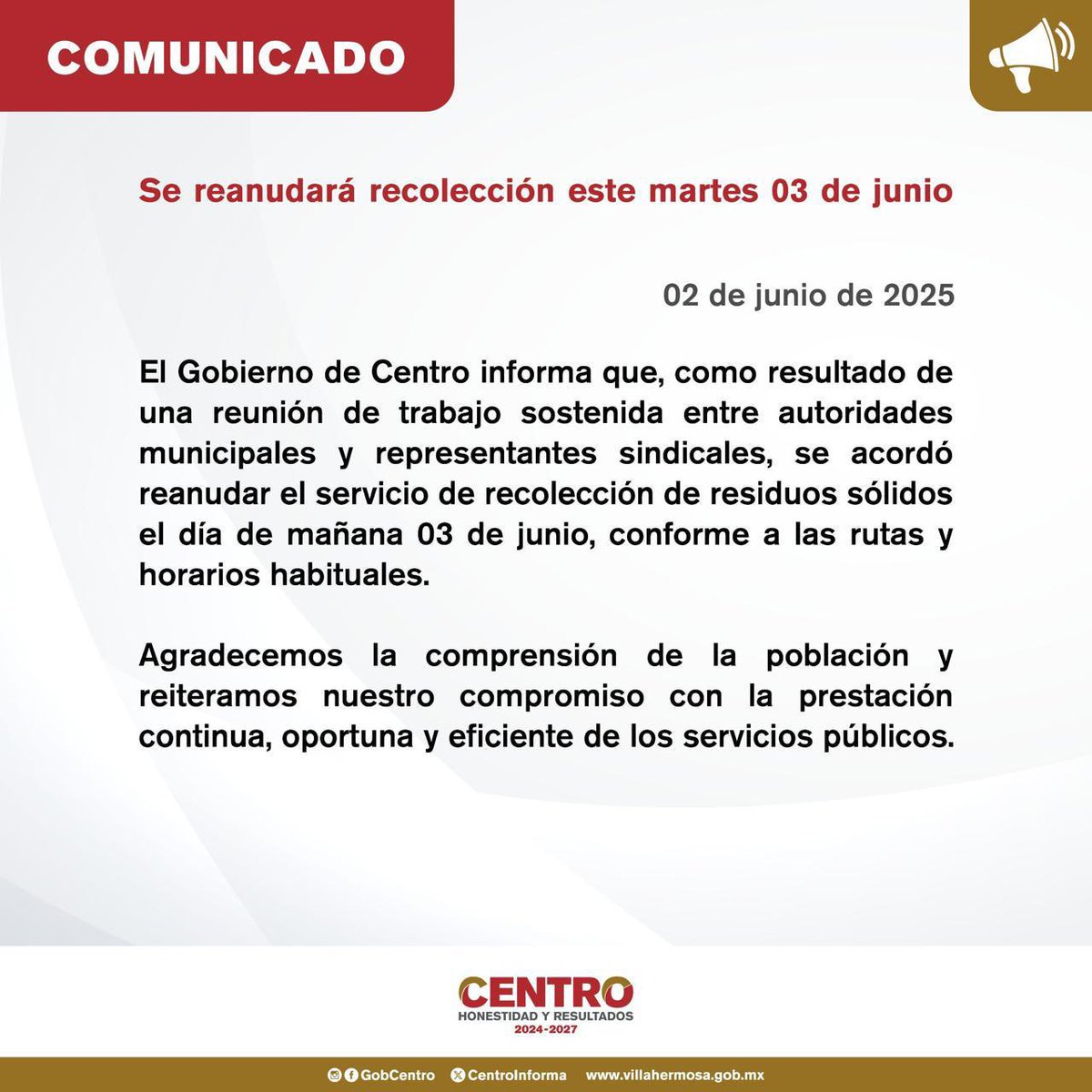 Redes_Soci's tweet photo. SE REANUDA EL SERVICIO DE RECOLECCIÓN DE BASURA APARTIR DE MAÑANA MARTES. https://t.co/y0HT5SyMmw