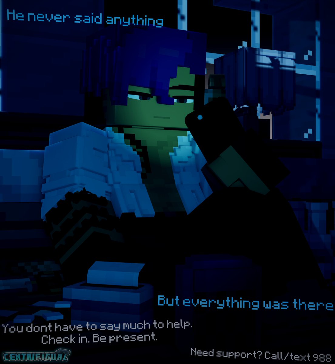 The render may not look like the best representation of a sad person, but isn't that like almost every sad person in the world? Most people don't show signs yet they still do it. Men have higher counts of suicide than women. Happy Men's Mental Health Awareness Month. You Matter💙