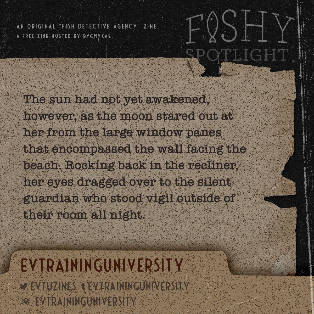 🐟 It looks like <a href="/EVTUZines/">Ev</a> is ready for the job 

Some call me EV, and as a fan of mysteries, I’ve found that growing up near the bay helps with learning how to avoid sleeping with the fishes…

✦ evtraininguniversity.tumblr.com
✦ ao3.org/users/EVTraini…