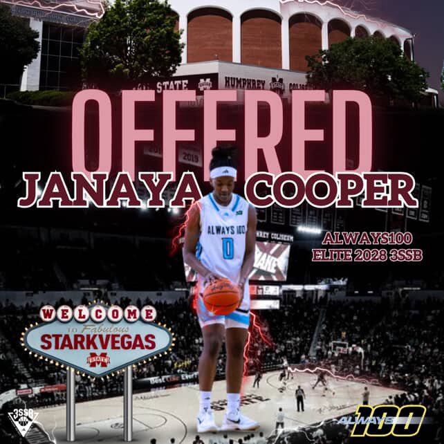 Janaya Cooper (@janayac0_) on Twitter photo After an amazing conversation with <a href="/castro_fred/">Fred Castro</a> , I am blessed to have received an offer from <a href="/HailStateWBK/">Mississippi State Women's Basketball</a> . Thank you <a href="/SamPurcellMSU/">Sam Purcell</a> , also thank you to the rest of the coaching staff. #UrgencySZN
<a href="/vjhAlways100/">Always 100</a> <a href="/100_2028/">Always 100 2028 3SSB</a> <a href="/Sniderladybball/">Snidergirlsbball</a> After an amazing conversation with <a href="/castro_fred/">Fred Castro</a> , I am blessed to have received an offer from <a href="/HailStateWBK/">Mississippi State Women's Basketball</a> . Thank you <a href="/SamPurcellMSU/">Sam Purcell</a> , also thank you to the rest of the coaching staff. #UrgencySZN
<a href="/vjhAlways100/">Always 100</a> <a href="/100_2028/">Always 100 2028 3SSB</a> <a href="/Sniderladybball/">Snidergirlsbball</a>