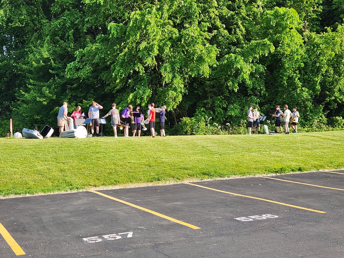 AvonBand's tweet photo. First rehearsal of the 2025 Mighty Eagle Marching Band ✔️ and our first of many fight songs this season as well! @AvonLocalSch @ben_hodge @kd_buller @coach_elderm https://t.co/Z1I5WuFCHp
