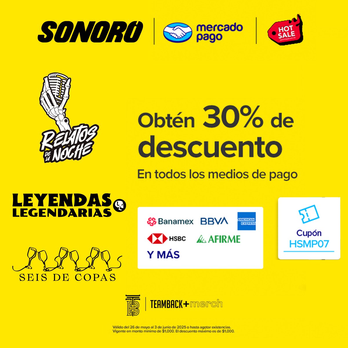TEAMBACKMX's tweet photo. Últimos días de Hot Sale de la Merch de @RDLNoficial @LeyendasPodcast y @seisdecopas_!! 

Aprovecha el 30% de descuento en https://t.co/FSpGeSe0KO

@SonoroPodcast https://t.co/9vRAXA5sWG