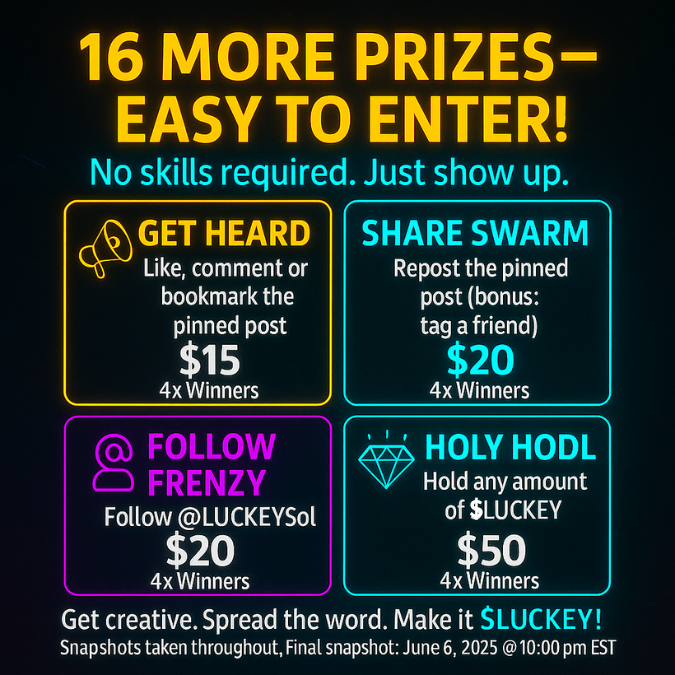 Still time to enter! Final snapshot is THIS FRIDAY (6/6) at 10pm EST! #crypto #Giveaway #LUCKEYcontest $LUCKEY