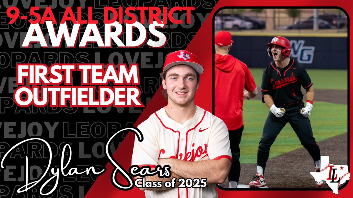 Lovejoy Leopards Diamond Baseball Booster Club (@lldiamondclub) on Twitter photo 🎉 Let's hear it for <a href="/DylanSears_11/">Dylan Sears</a> ! 🎉 District 9-5A First Team Outfielder. Thank you for your leadership, on and off the field! Congratulations on an amazing season! 🎉 Let's hear it for <a href="/DylanSears_11/">Dylan Sears</a> ! 🎉 District 9-5A First Team Outfielder. Thank you for your leadership, on and off the field! Congratulations on an amazing season!
