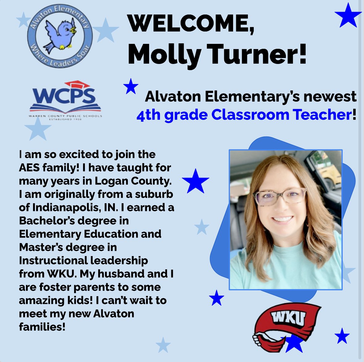 🌟 Welcome, Mrs. Molly Turner! 🌟
We’re excited to welcome her to AES! 🎉 With 15 years of experience—including STEM—she brings incredible knowledge &amp; creativity to our team. 💡📚
Coming to us from Auburn Elementary, we’re lucky to have her! 💙#AESpride