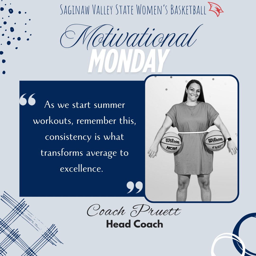 SVSU Women's Basketball (@svsuwbb) on Twitter photo Summer workouts aren’t just practice, they’re preparation for greatness and CONSISTENCY is the game changer. 🏀‼️
<a href="/CoachPruettSVSU/">Jenny Pruett</a>
#LIFT | #MotivationalMonday | #GoCards | #SVSUWBB Summer workouts aren’t just practice, they’re preparation for greatness and CONSISTENCY is the game changer. 🏀‼️
<a href="/CoachPruettSVSU/">Jenny Pruett</a>
#LIFT | #MotivationalMonday | #GoCards | #SVSUWBB