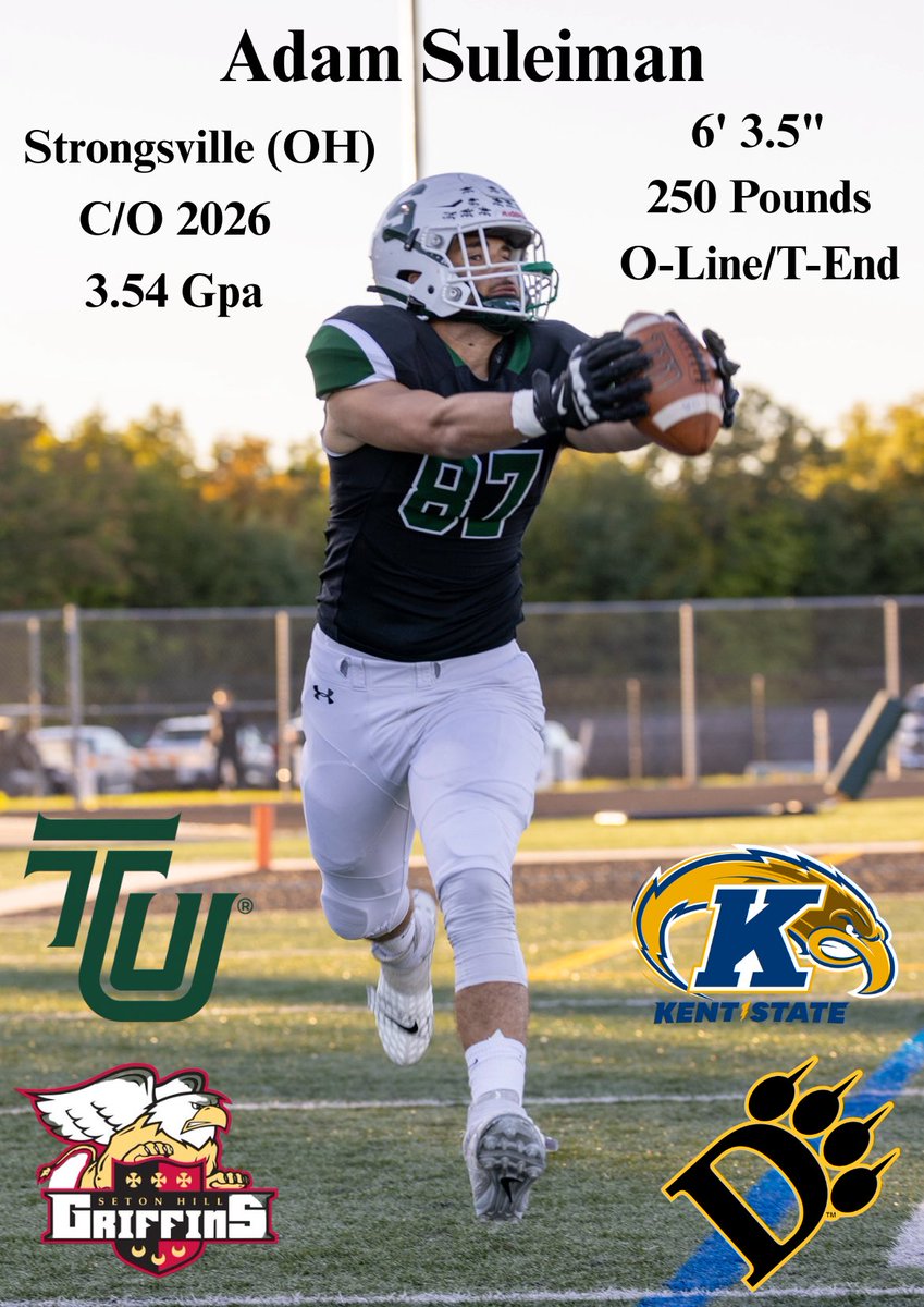 Adam Suleiman (@adam93sul) on Twitter photo Here’s my 2025 Camp Schedule so far!
<a href="/Strongsville_FB/">StrongsvilleFootball</a> <a href="/jason_trusnik/">Jason Trusnik (official acct.)</a> <a href="/CoachMooney81/">Andrew Mooney</a> <a href="/EricKush64/">Eric Kush</a>
Tiffin University- 6/7
Kent State University- 6/14
Ohio Dominican University- 6/26
Seton Hill University- 7/11 Here’s my 2025 Camp Schedule so far!
<a href="/Strongsville_FB/">StrongsvilleFootball</a> <a href="/jason_trusnik/">Jason Trusnik (official acct.)</a> <a href="/CoachMooney81/">Andrew Mooney</a> <a href="/EricKush64/">Eric Kush</a>
Tiffin University- 6/7
Kent State University- 6/14
Ohio Dominican University- 6/26
Seton Hill University- 7/11