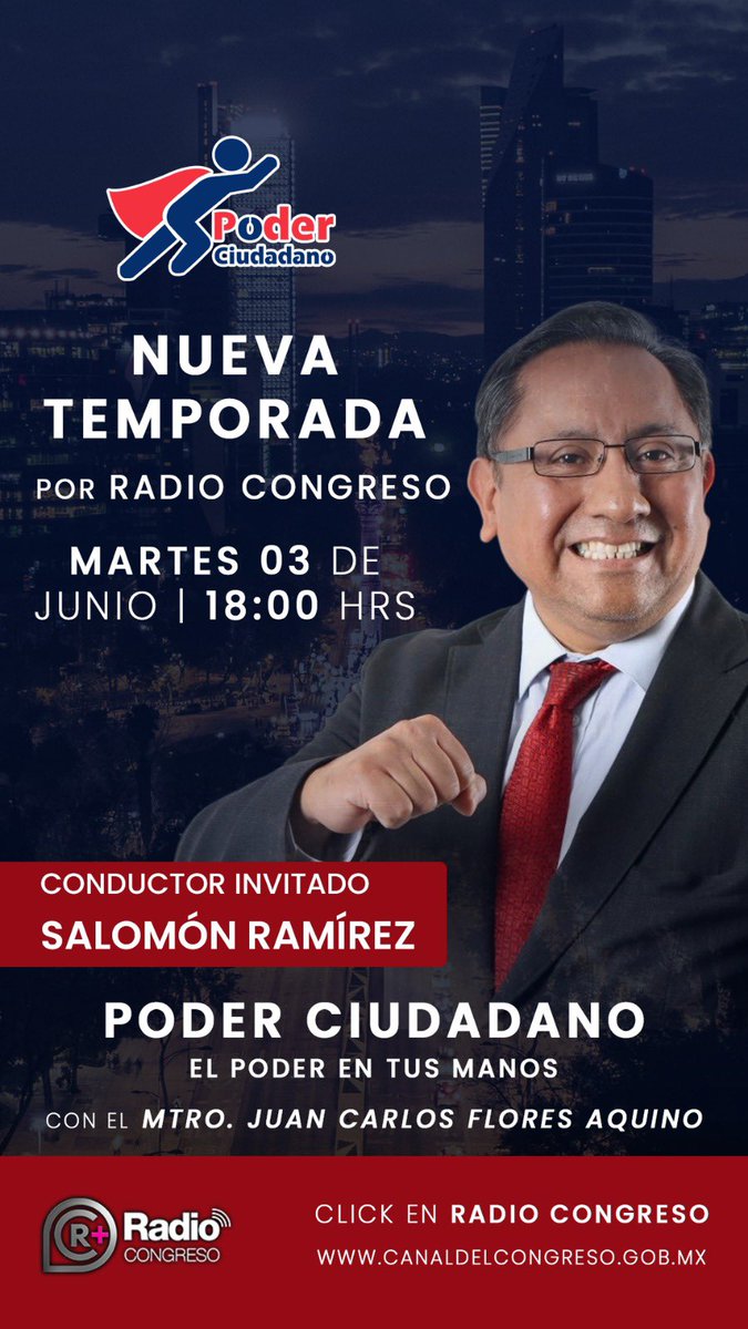 PODER CIUDADANO (@poderciudadtv) on Twitter photo ¡Llegó el día!
3a Temporada por
📻 #RadioCongreso
🎙️ <a href="/floresaquino/">Juan Carlos Flores A</a>
Conductor invitado: <a href="/saloRP/">Sálomon Ramirez</a>
Martes y jueves
18:00 a 19:00 hrs
🎧 goo.su/AMqDLM 🎧
📍<a href="/CanalCongreso/">Canal del Congreso</a> ¡Llegó el día!
3a Temporada por
📻 #RadioCongreso
🎙️ <a href="/floresaquino/">Juan Carlos Flores A</a>
Conductor invitado: <a href="/saloRP/">Sálomon Ramirez</a>
Martes y jueves
18:00 a 19:00 hrs
🎧 goo.su/AMqDLM 🎧
📍<a href="/CanalCongreso/">Canal del Congreso</a>