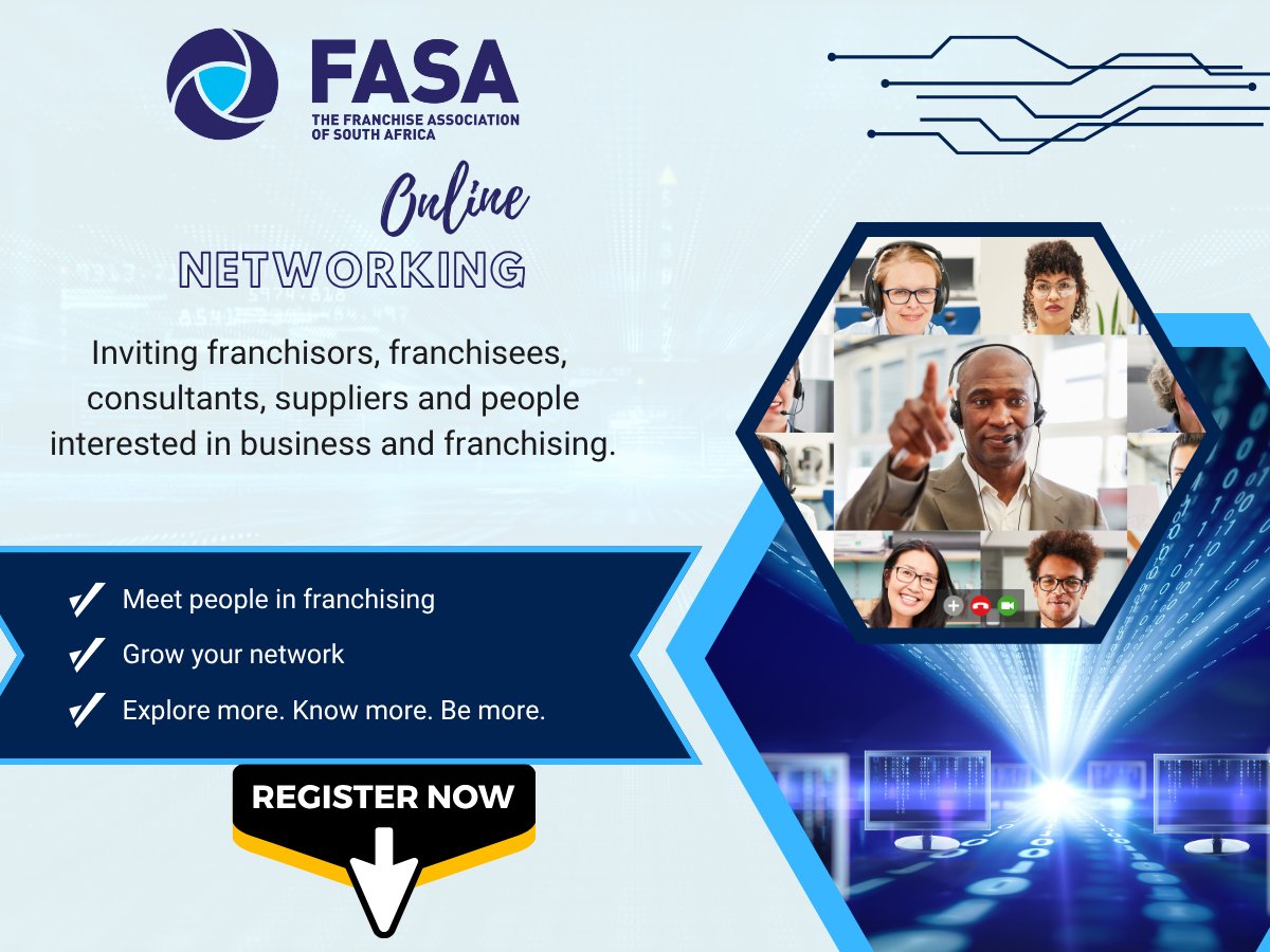 franchisingSA's tweet image. Join FASA and Ricky Walton of SheerGuard SA in another discussion on using AI in your franchise business.
19 June between 10 am and 11:30 am
Click on the link to book:
rfr.bz/tc134ec

#OnlineNetworking #FranchiseNetworking