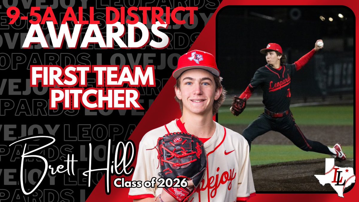 Lovejoy Leopards Diamond Baseball Booster Club (@lldiamondclub) on Twitter photo 🎉 Let's hear it for <a href="/bretthill26/">Brett Hill</a>!🎉 District 9-5A First Team Pitcher! Congratulations on an amazing season! 🎉 Let's hear it for <a href="/bretthill26/">Brett Hill</a>!🎉 District 9-5A First Team Pitcher! Congratulations on an amazing season!