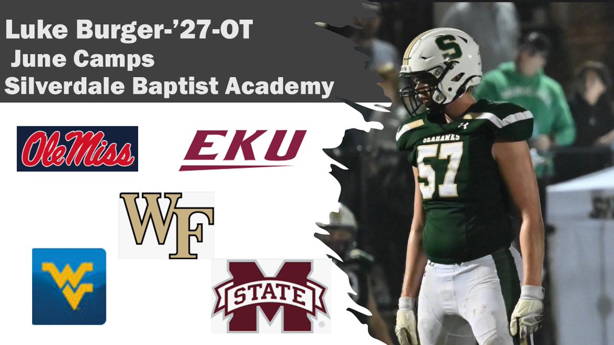 Luke burger (@lukeburger2027) on Twitter photo Finalized my June Camp Schedule. Looking forward to competing at camps and being on campus. Thank you all for the invites. Still working on my July schedule. <a href="/OleMissFB/">Ole Miss Football</a> <a href="/EKUFootball/">EKU Football</a> <a href="/WakeFB/">Wake Forest Football</a> <a href="/WestVirginiaU/">WVU Mountaineers</a> <a href="/HailStateFB/">Mississippi State Football</a> <a href="/FootballSba/">SBAFootball</a> <a href="/SBACoachMarbury/">Coach T.Marbury</a> <a href="/Velocity_LS/">Luke Schultheiss</a> <a href="/Velocity_FB/">Velocity Football Academy™</a> Finalized my June Camp Schedule. Looking forward to competing at camps and being on campus. Thank you all for the invites. Still working on my July schedule. <a href="/OleMissFB/">Ole Miss Football</a> <a href="/EKUFootball/">EKU Football</a> <a href="/WakeFB/">Wake Forest Football</a> <a href="/WestVirginiaU/">WVU Mountaineers</a> <a href="/HailStateFB/">Mississippi State Football</a> <a href="/FootballSba/">SBAFootball</a> <a href="/SBACoachMarbury/">Coach T.Marbury</a> <a href="/Velocity_LS/">Luke Schultheiss</a> <a href="/Velocity_FB/">Velocity Football Academy™</a>