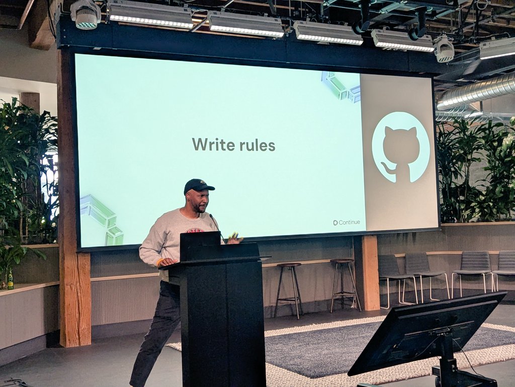 Watching <a href="/bdougieYO/">bdougie on the internet</a> speak at <a href="/github/">GitHub</a> HQ like it's early 2020... only took 5+ years &amp; me quitting  to finally see the inside of this office 🤦🏻‍♂️ <a href="/continuedev/">Continue</a> landed a good one