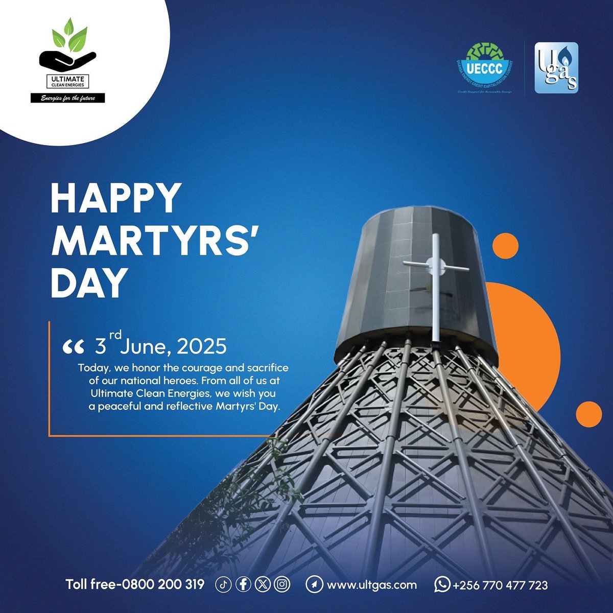 Ultimate Clean Energies wishes you a happy Martyrs’ day😊
Thank you for trusting us as your number one cooking gas suppliers👌 
#ugas #UCEL #gasrefill #cleanenergy #safecooking