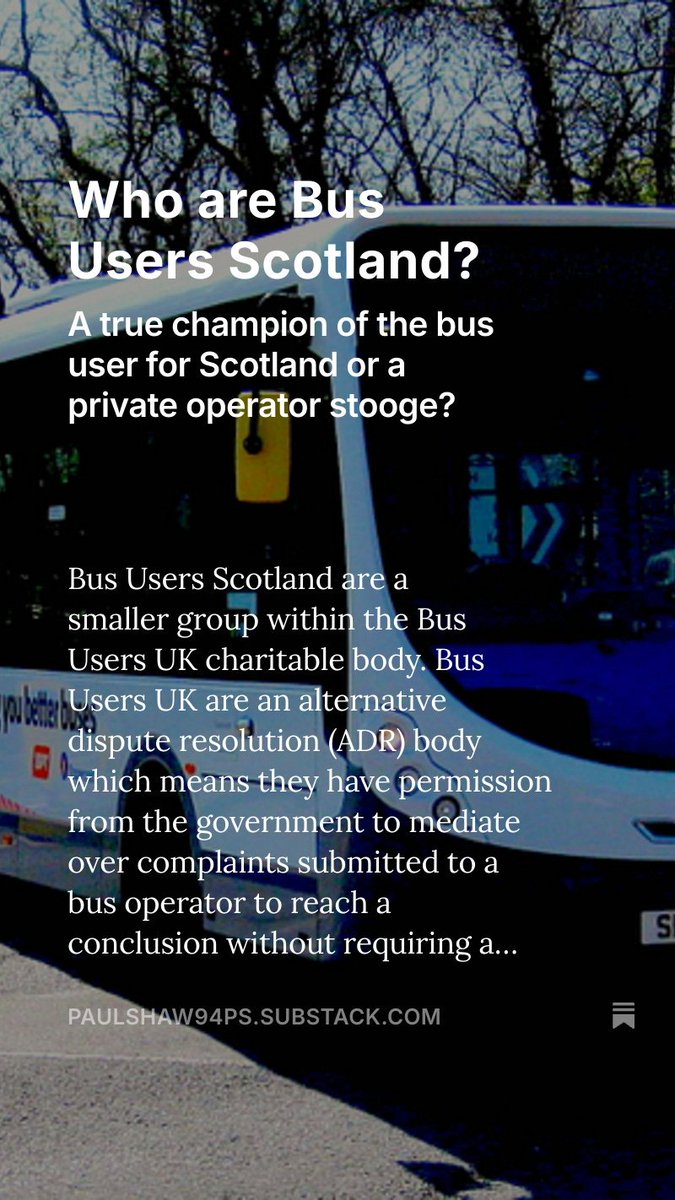 open.substack.com/pub/paulshaw94…

Who are Bus Users Scotland? Read my Substack to find out some of what they've been doing recently to slow bus re-regulation.