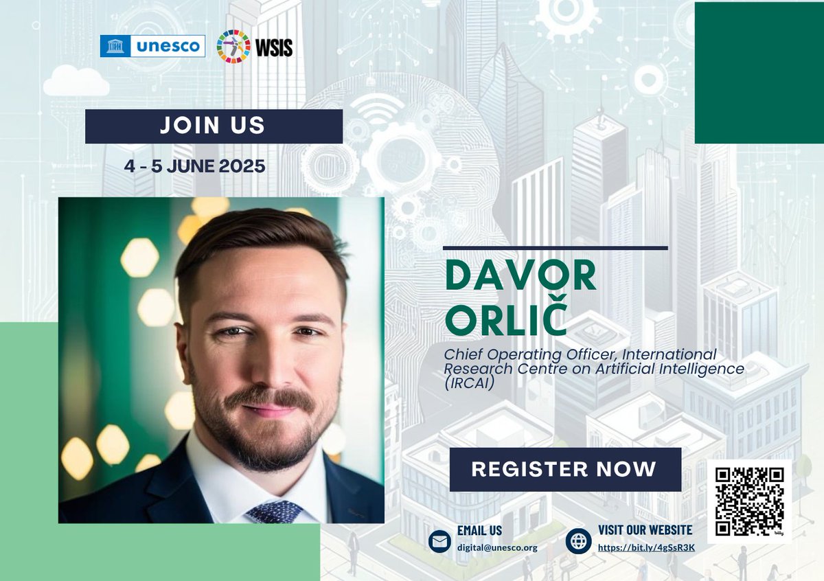 IRCAI (@ircai_unesco) on Twitter photo Curious about how AI is reshaping the public sector? Join us tomorrow for the <a href="/UNESCO/">UNESCO 🏛️ #Education #Sciences #Culture 🇺🇳</a> Conference on AI & Digital Transformation!
We will present our new initiative AI Tools Radar! 🛰️
🔗 Register here: bit.ly/unesco-ai-publ…
#IRCAI #PublicSector #DigitalGovernance #IRCAIradar Curious about how AI is reshaping the public sector? Join us tomorrow for the <a href="/UNESCO/">UNESCO 🏛️ #Education #Sciences #Culture 🇺🇳</a> Conference on AI & Digital Transformation!
We will present our new initiative AI Tools Radar! 🛰️
🔗 Register here: bit.ly/unesco-ai-publ…
#IRCAI #PublicSector #DigitalGovernance #IRCAIradar