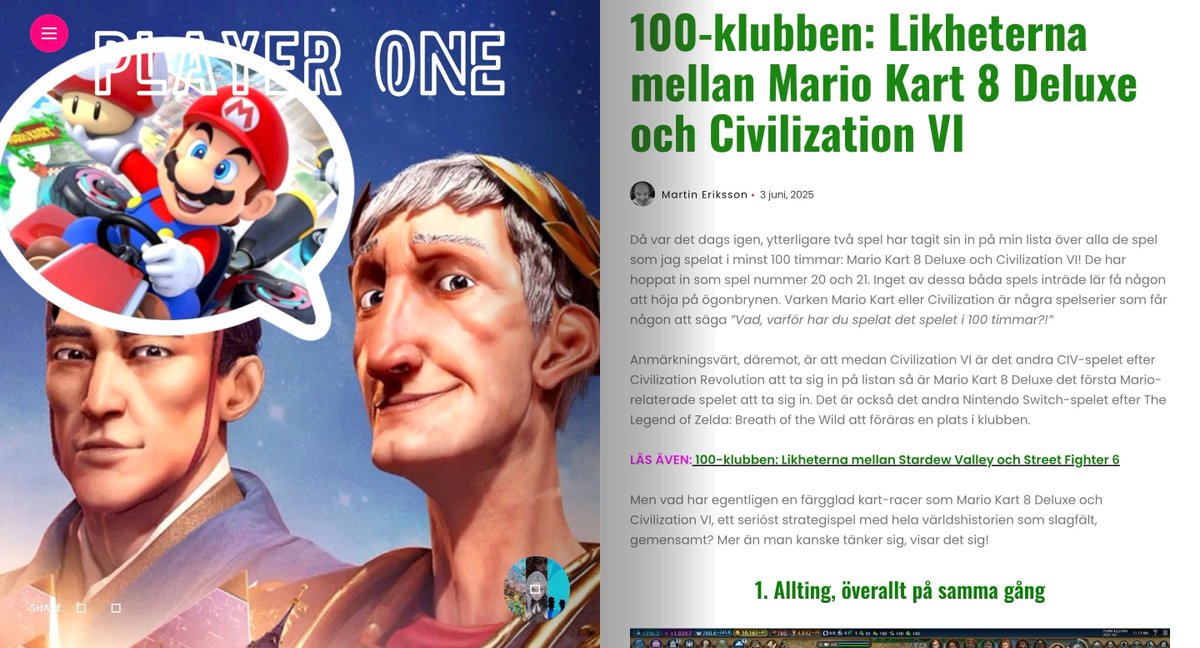 Två nya spel har tagit sig in i 100-klubben, men vad är det som får Martin att fortfarande spela Mario Kart 8 Deluxe och Civilization VI? playerone.se/100-klubben-li…