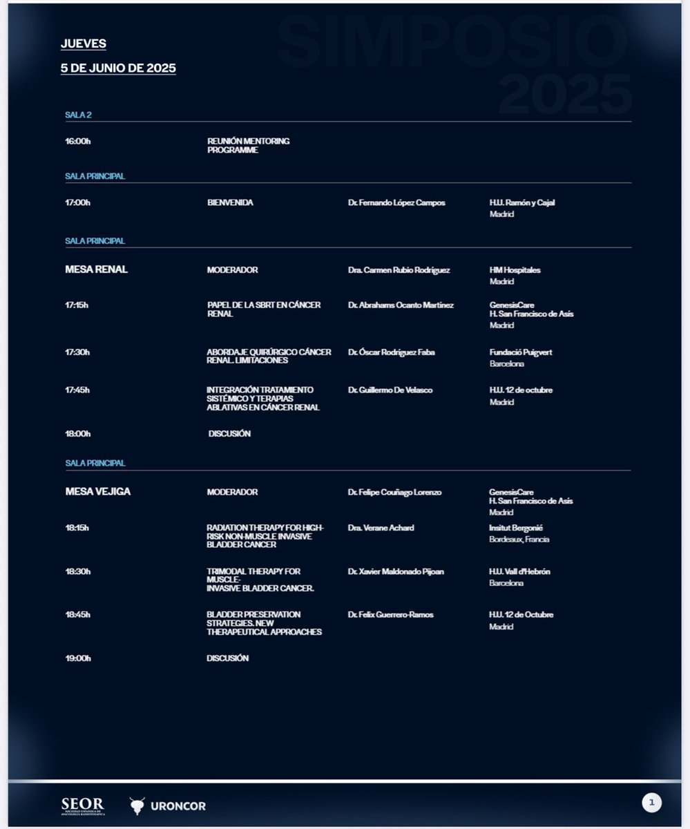 Felipe Couñago PhD (@fcounago) on Twitter photo 🔥This Thursday I’ll moderate the Bladder Cancer session at #URONCOR2025 👥
🔹 <a href="/Achard_Verane/">Vérane Achard</a> : RT in NMIBC
🔹 <a href="/Maldonado/">Enrique Maldonado</a>: Trimodal therapy
🔹 <a href="/DrFelixGuerrero/">Félix Guerrero-Ramos</a> : Bladder preservation
🕕 18:15 | 📍 Main Hall
Join us!
#Oncology #SEOR #BladderCancer 🔥This Thursday I’ll moderate the Bladder Cancer session at #URONCOR2025 👥
🔹 <a href="/Achard_Verane/">Vérane Achard</a> : RT in NMIBC
🔹 <a href="/Maldonado/">Enrique Maldonado</a>: Trimodal therapy
🔹 <a href="/DrFelixGuerrero/">Félix Guerrero-Ramos</a> : Bladder preservation
🕕 18:15 | 📍 Main Hall
Join us!
#Oncology #SEOR #BladderCancer