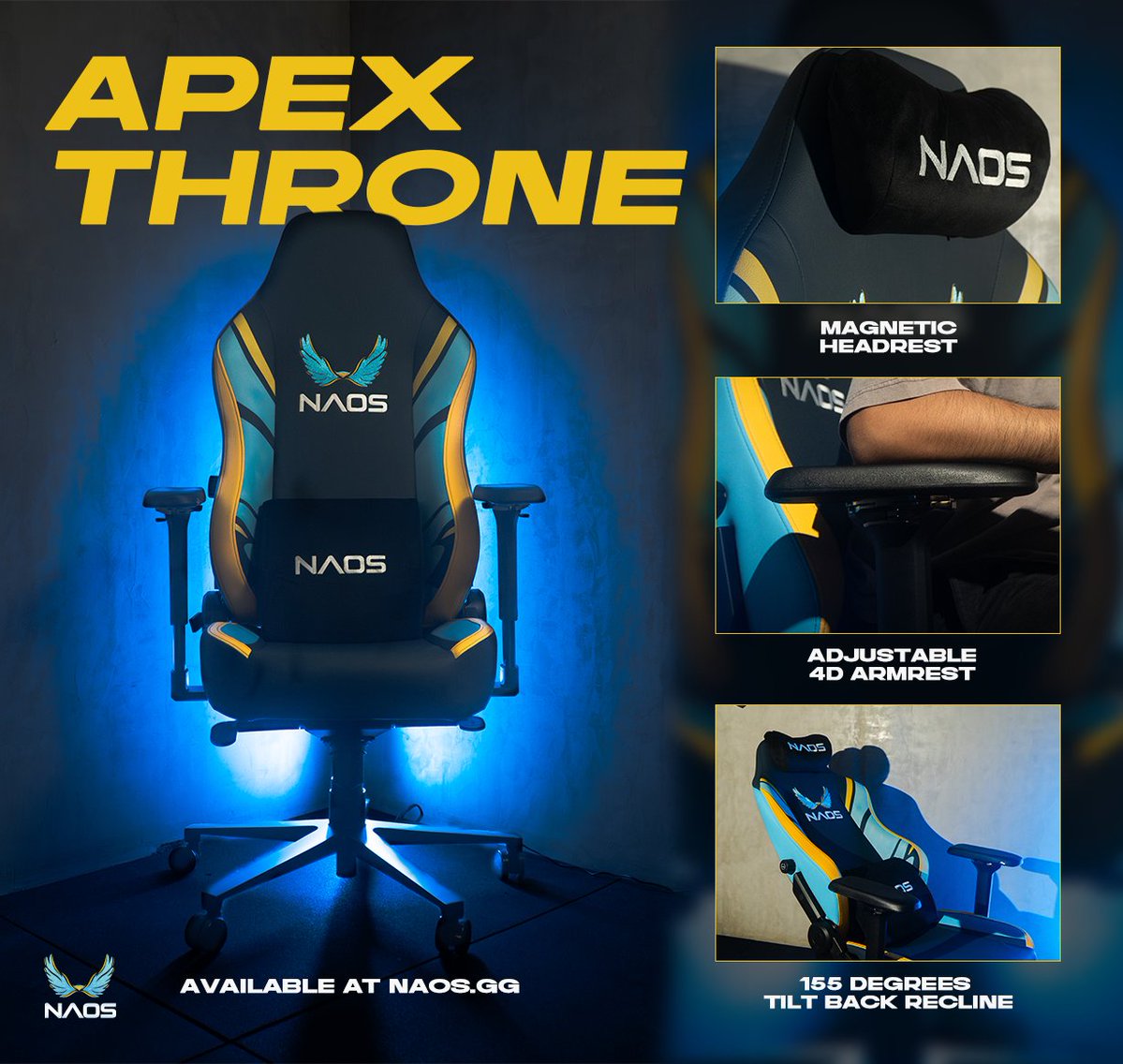Take the throne, King 👑

Conquer every session with the NAOS Apex Throne.
 
✅ Magnetic memory foam headrest
✅ 4D adjustable armrests
✅ 155° recline

Grab your throne here:
Lazada: lazada.com.ph/shop/naos-life…
NAOS Website: naos.gg/shop

#NAOStheTime #ApexThrone