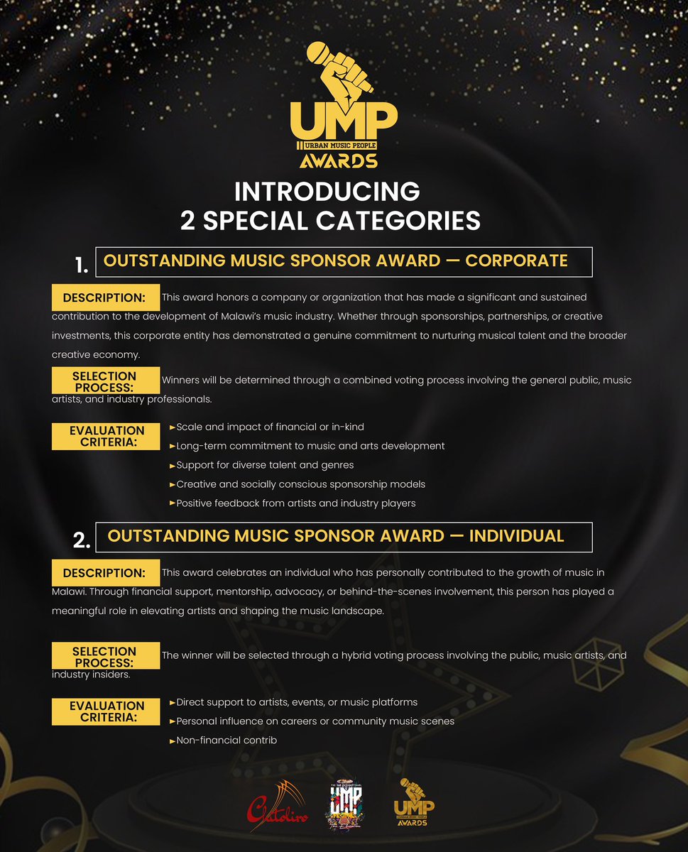 Introducing 2 Special Categories:

🏆 Outstanding Music Sponsor Award — Corporate

🏅 Outstanding Music Sponsor Award — Individual

🗳️ Selection process: mix of public votes, artist input, &amp; industry expert reviews

Nominations link: bit.ly/ump4sponsors