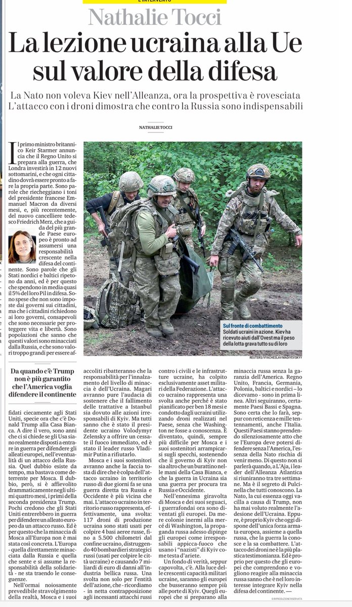 Alla luce delle crescenti capacità militari ucraine, saranno gli europei che busseranno sempre più alle porte di Kyiv. Quegli europei che si preparano alla minaccia russa senza la garanzia dell’America. Oggi su La Stampa