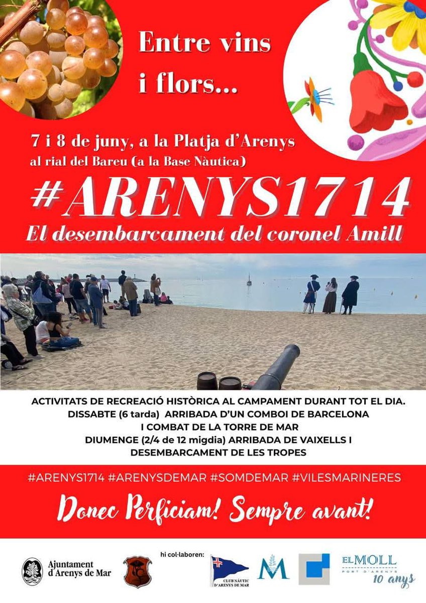 Ja tenim el nou cartell de la 11a edició del Desenbarcament del coronel Amill d'Arenys, les jornades de recreació històrica a la platja d'Arenys!
Enguany es farà més a tocar el Port, a la desembocadura del rial del Bareu.