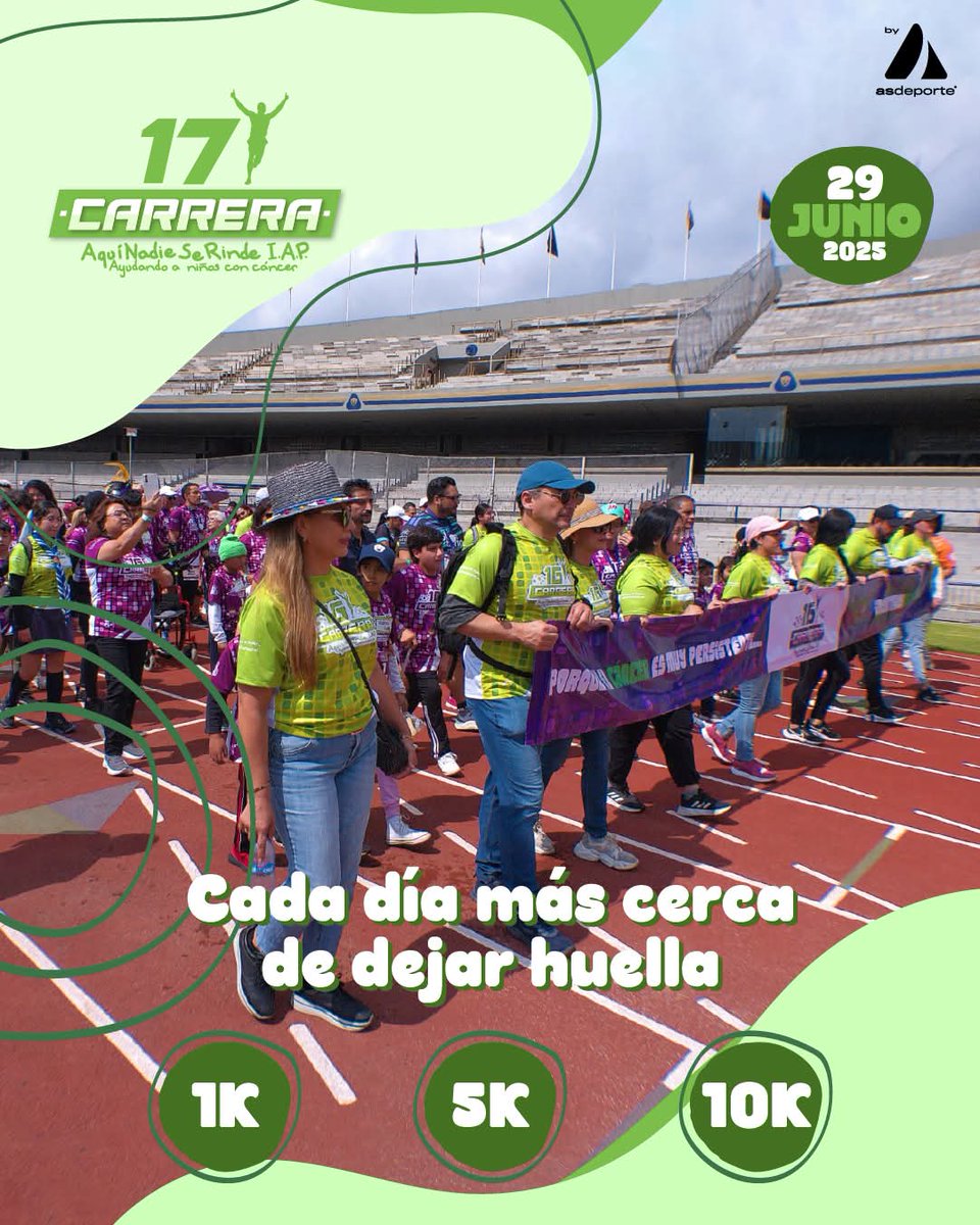 El verdadero reto no termina en la meta; comienza cuando decides unirte, cuando corres por algo más grande, cuando cada kilómetro se convierte en un mensaje de esperanza.💛 #AquíNadieSeRinde

📅 29 de junio de 2025
📍 Estadio Olímpico Universitario
👟 Carreras 5 km y 10 km
👟