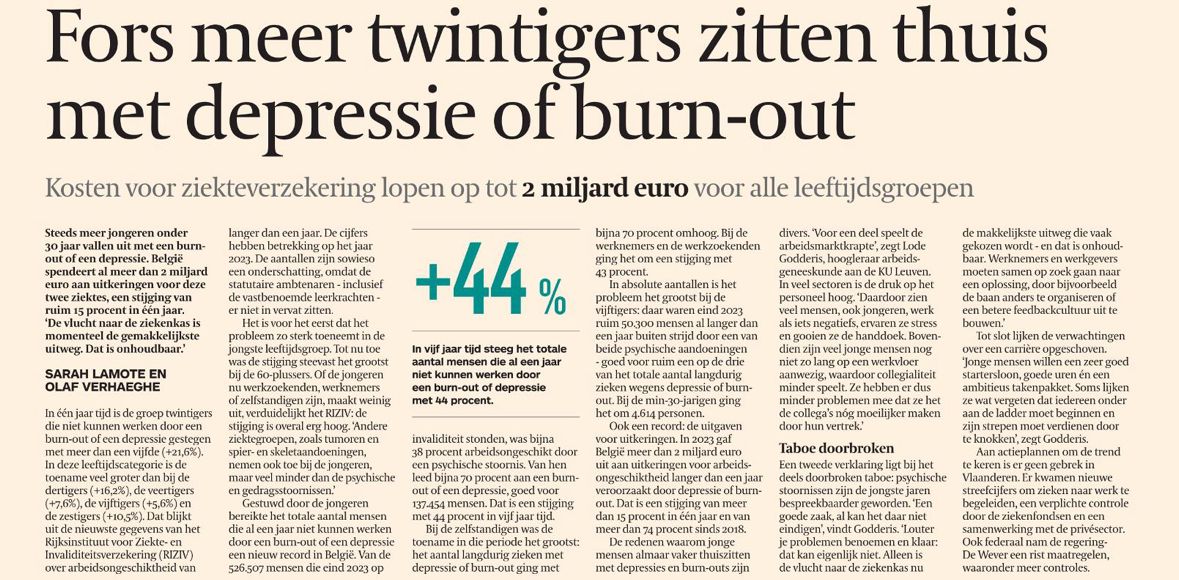 Langdurig zieken met burn-out zomaar thuiszetten helpt niemand. Niet henzelf, en niet de samenleving. Het kost ons miljarden. Laat ons hen begeleiden naar werk op maat, dat is beter voor de mensen én voor de sociale zekerheid. Bron: De Tijd 3/6/25 p1