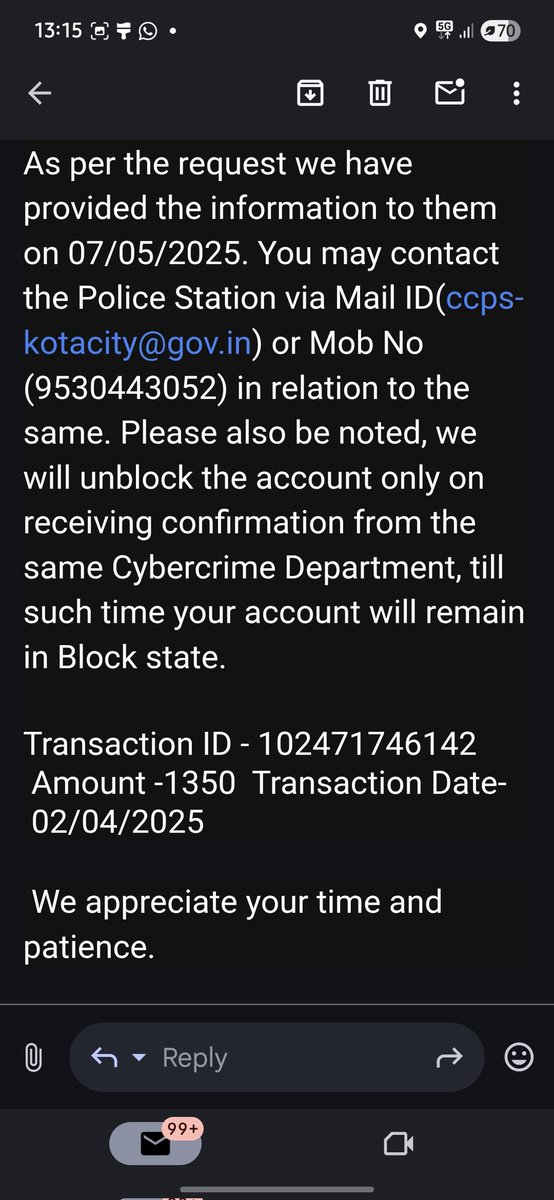 vikasmohan81's tweet photo. my account was blocked with a transaction of 1350rs, which was send by my relative. My relative account was also blocked that time but currently his account was unblock. 
But my account is blocked till now.
Pls support to resolve.
@Cyberdost @PMOIndia @CMOfficeUP @narendramodi https://t.co/2B64t2kE5r