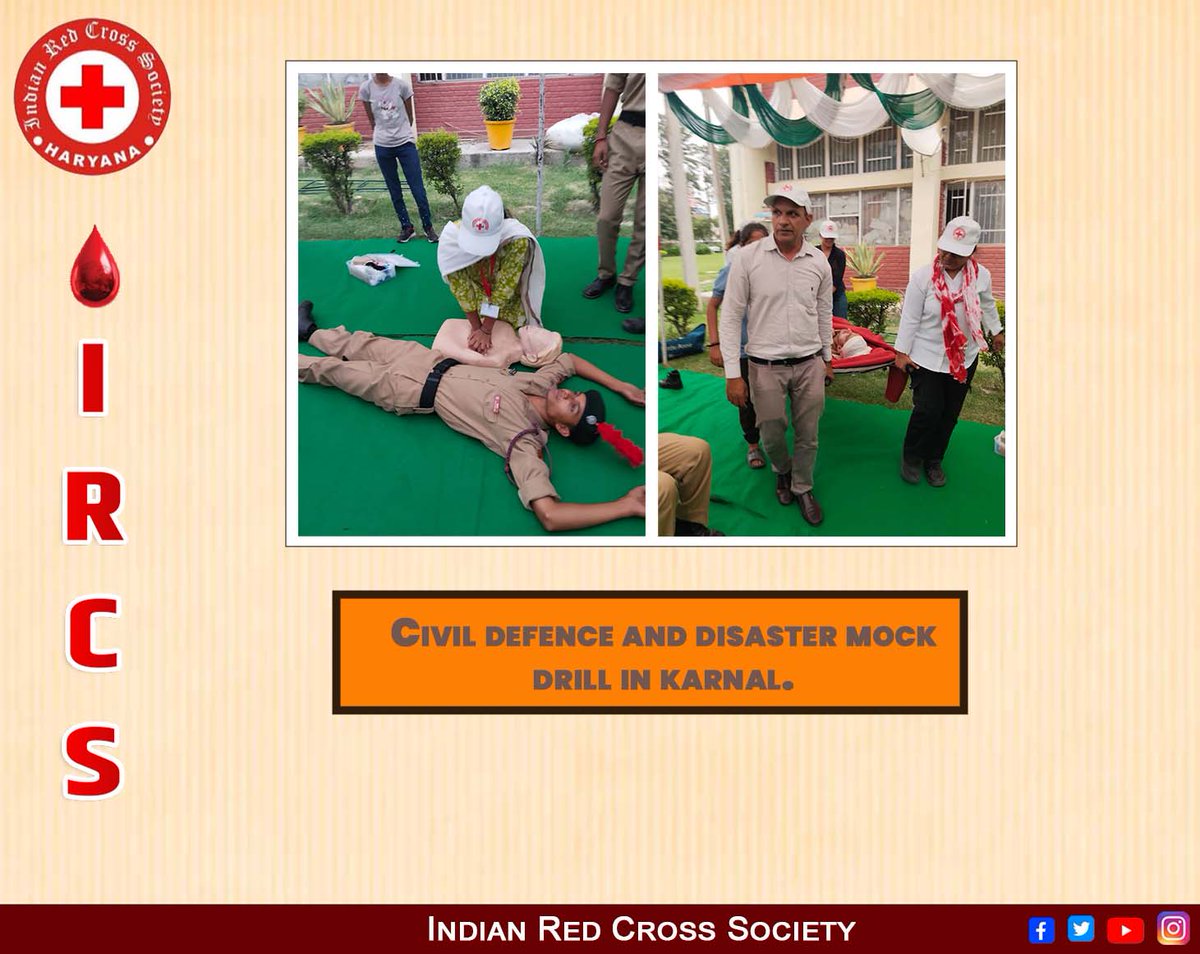 RedHaryana's tweet image. Civil defence and disaster mock drill in karnal.
#redcross #ircsharyana #helpforhumanity #recrossindia #redcrosssociety #blooddonation #redcross #needyoursupport #ircsharyana #RedCrossYouth #redcross #redcrossyouth #redcrossvolunteer #रेडक्रॉस #maheshjoshi