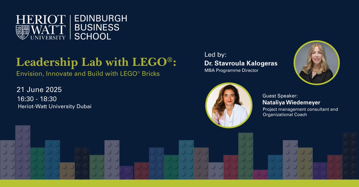 Join us at our exclusive workshop on "Leadership Lab with Lego: Envision, Innovate and Build with Lego Bricks" led by Dr. Stavroula Kalogeras, MBA Programme Director and facilitated by esteemed guest speaker Nataliya Wiedemeyer, certified LEGO® Serious Play® expert. 

This
