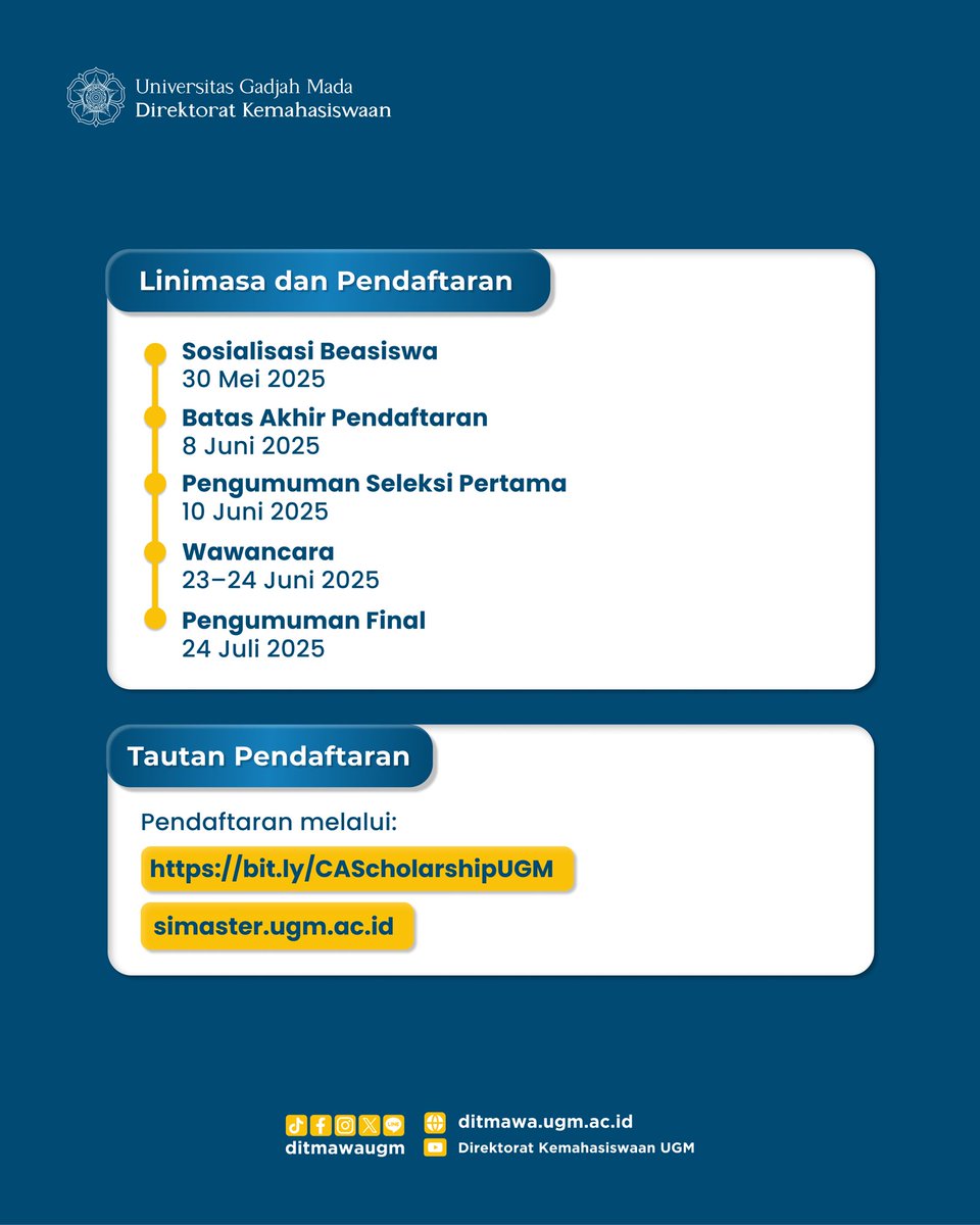 Beasiswa Chandra Asri 2025✨

Sobat Ditmawa, kamu mahasiswa FT UGM semester 6 (Teknik Kimia, Teknik Mesin, Teknik Elektro, Teknik Fisika)?

Yuk daftarkan diri kalian!
🗓 Batas akhir pendaftaran 8 Juni 2025 yaaa 🫶