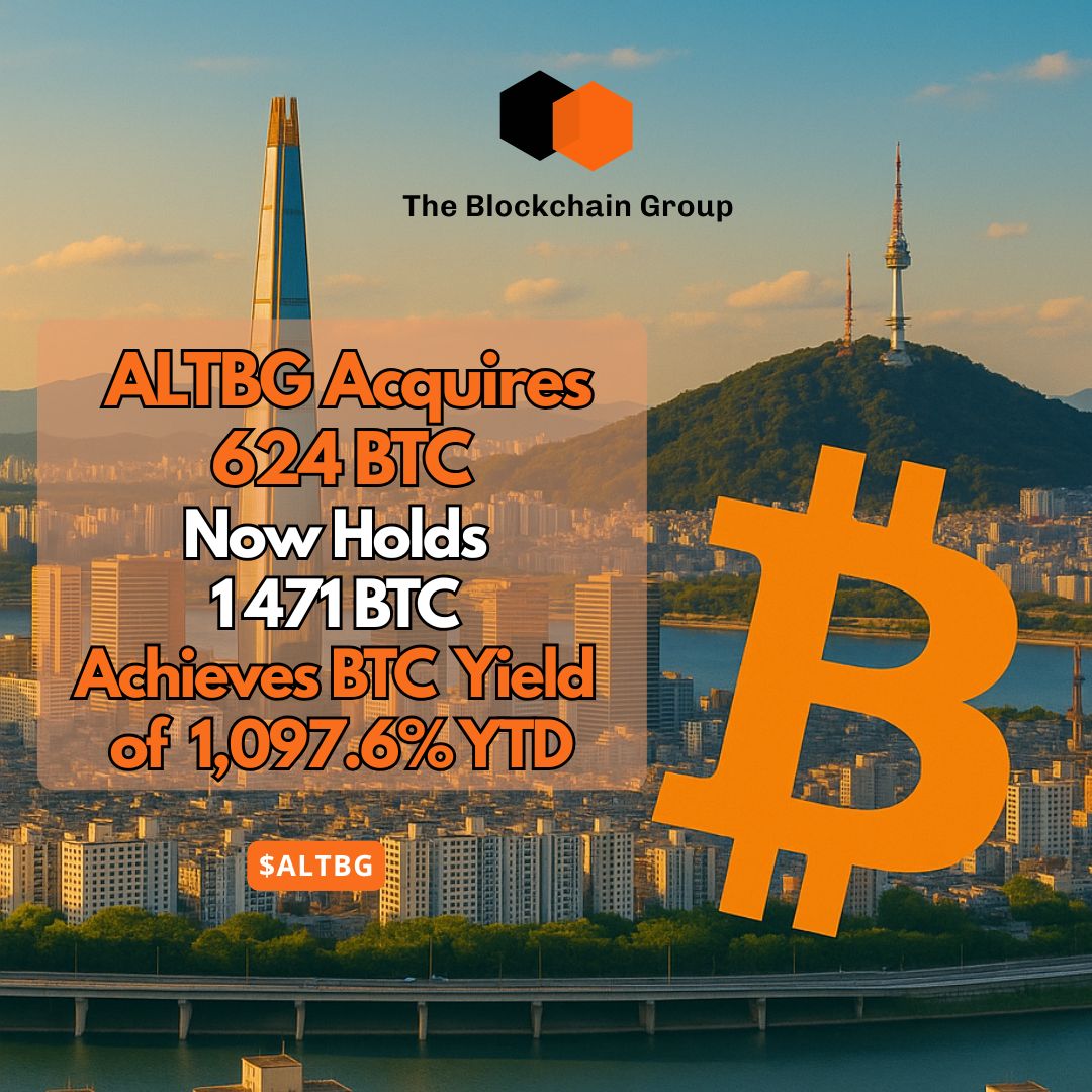 Alexandre Laizet ⚡️ (@alexandrelaizet) on Twitter photo 🟠 Live from Korea 🇰🇷 where I’ll be speaking at <a href="/bitcoinseoulcon/">BitcoinSeoul 2026</a>! The Blockchain Group has acquired 624 BTC for ~€60.2 million at ~€96,447 per bitcoin and has achieved BTC Yield of 1,097.6% YTD, 47,9 % QTD. As of 6/3/2025, $ALTBG holds 1,471 $BTC for ~€131.9 million at 🟠 Live from Korea 🇰🇷 where I’ll be speaking at <a href="/bitcoinseoulcon/">BitcoinSeoul 2026</a>! The Blockchain Group has acquired 624 BTC for ~€60.2 million at ~€96,447 per bitcoin and has achieved BTC Yield of 1,097.6% YTD, 47,9 % QTD. As of 6/3/2025, $ALTBG holds 1,471 $BTC for ~€131.9 million at